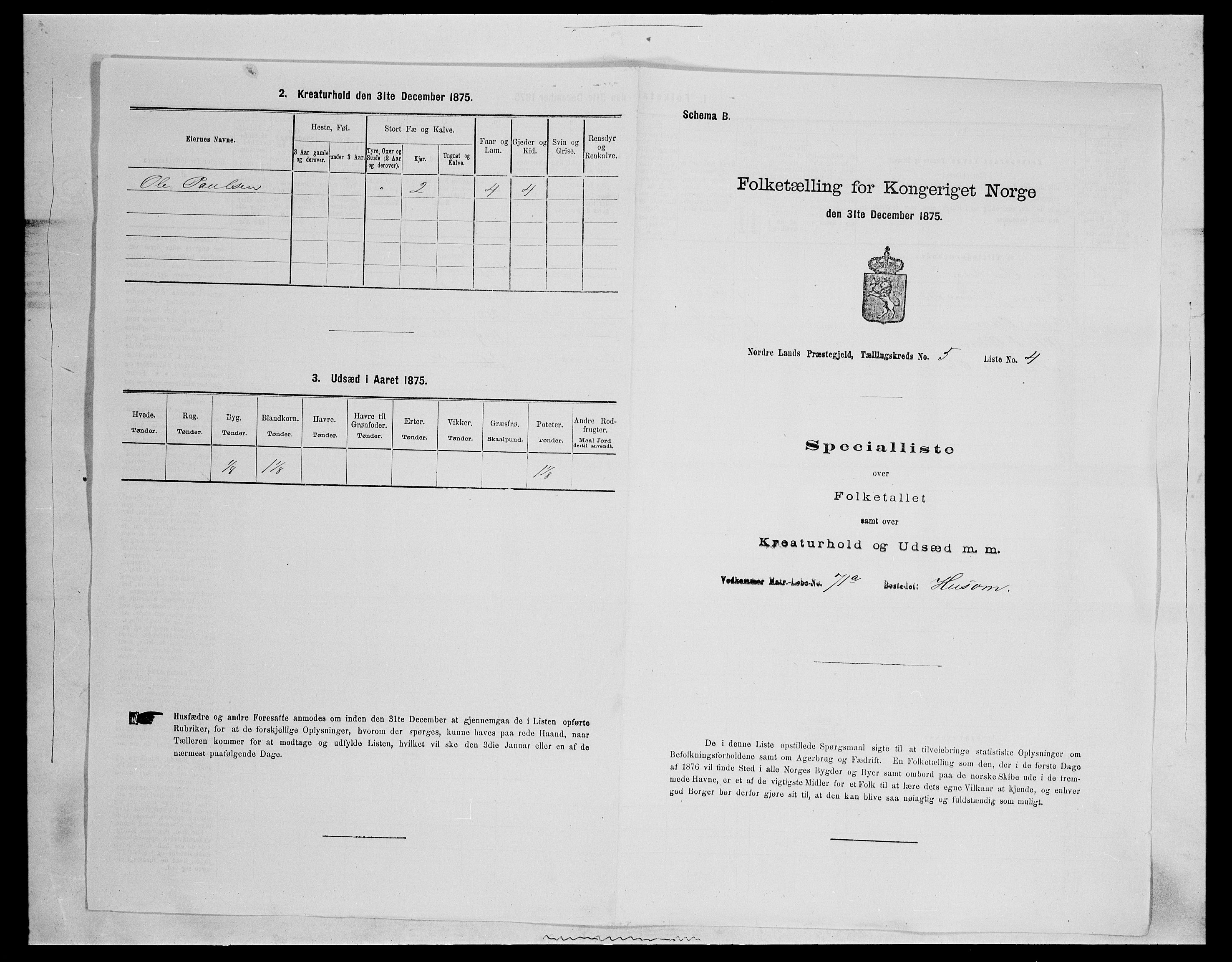 SAH, 1875 census for 0538P Nordre Land, 1875, p. 688