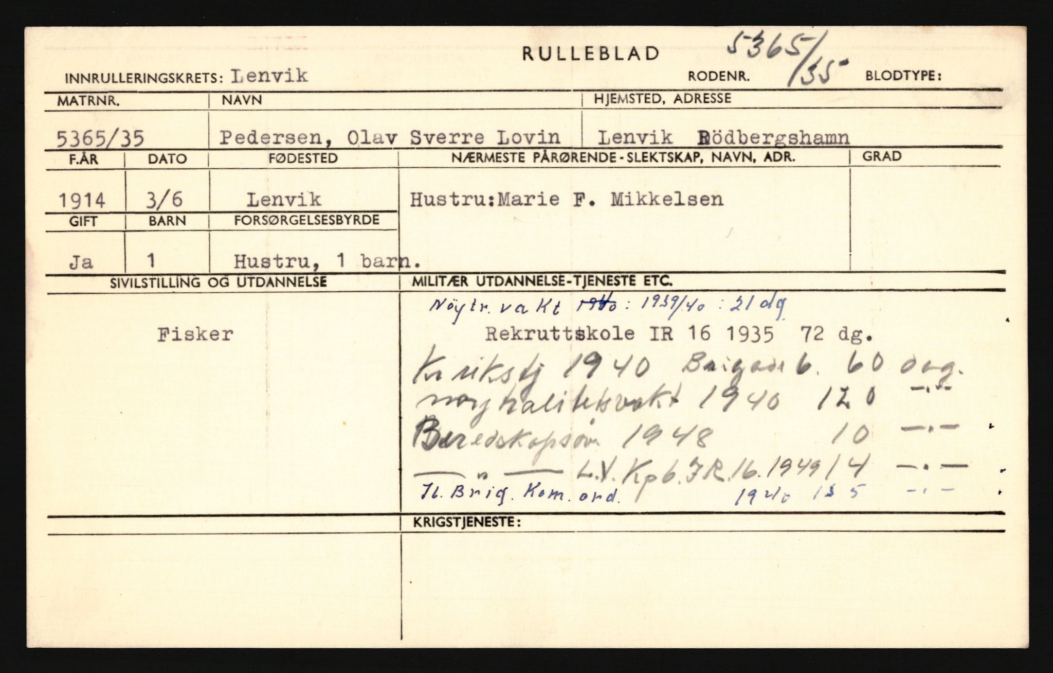 Forsvaret, Troms infanteriregiment nr. 16, AV/RA-RAFA-3146/P/Pa/L0019: Rulleblad for regimentets menige mannskaper, årsklasse 1935, 1935, p. 1017