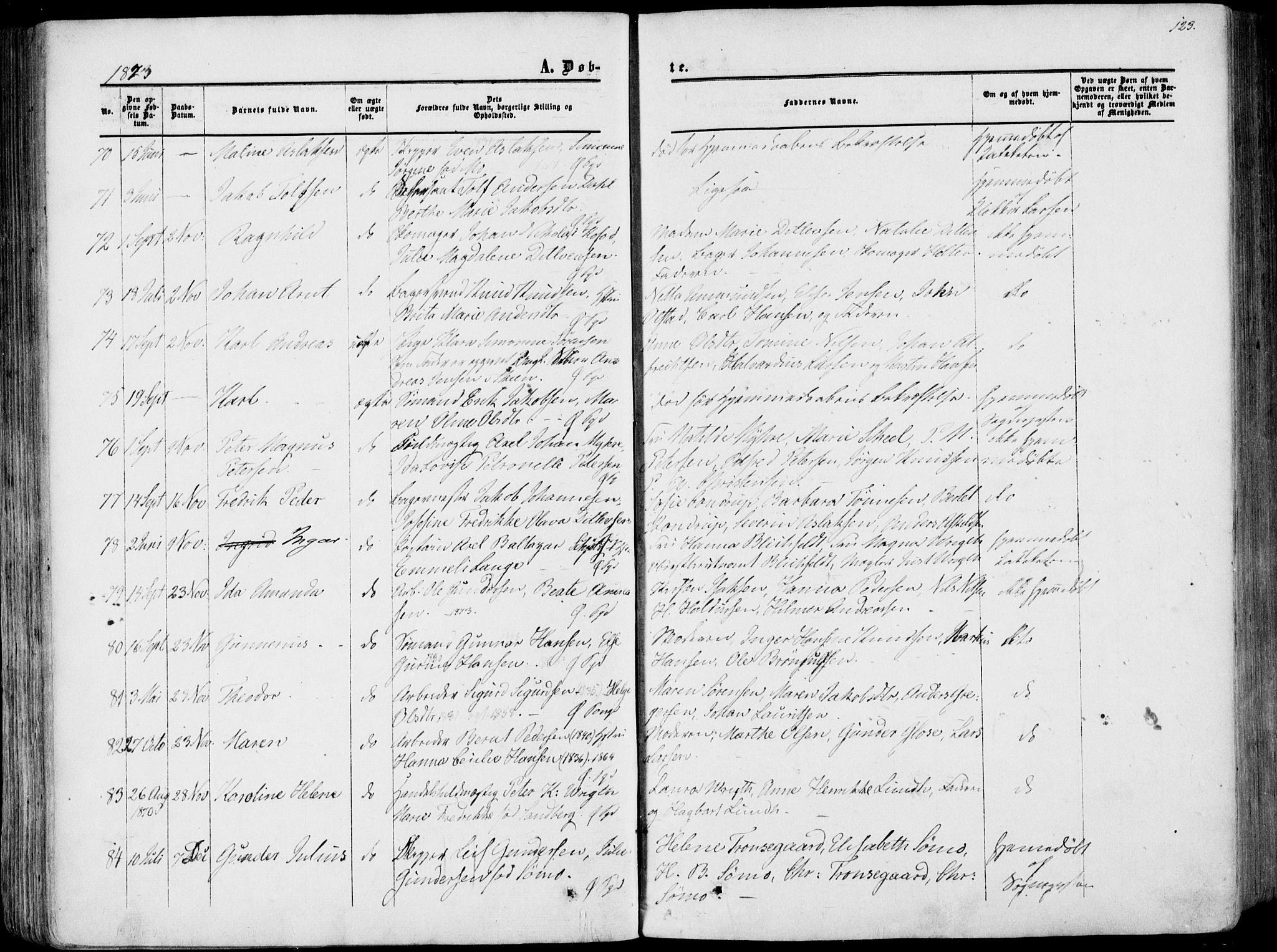 Porsgrunn kirkebøker , AV/SAKO-A-104/F/Fa/L0007: Parish register (official) no. 7, 1858-1877, p. 123