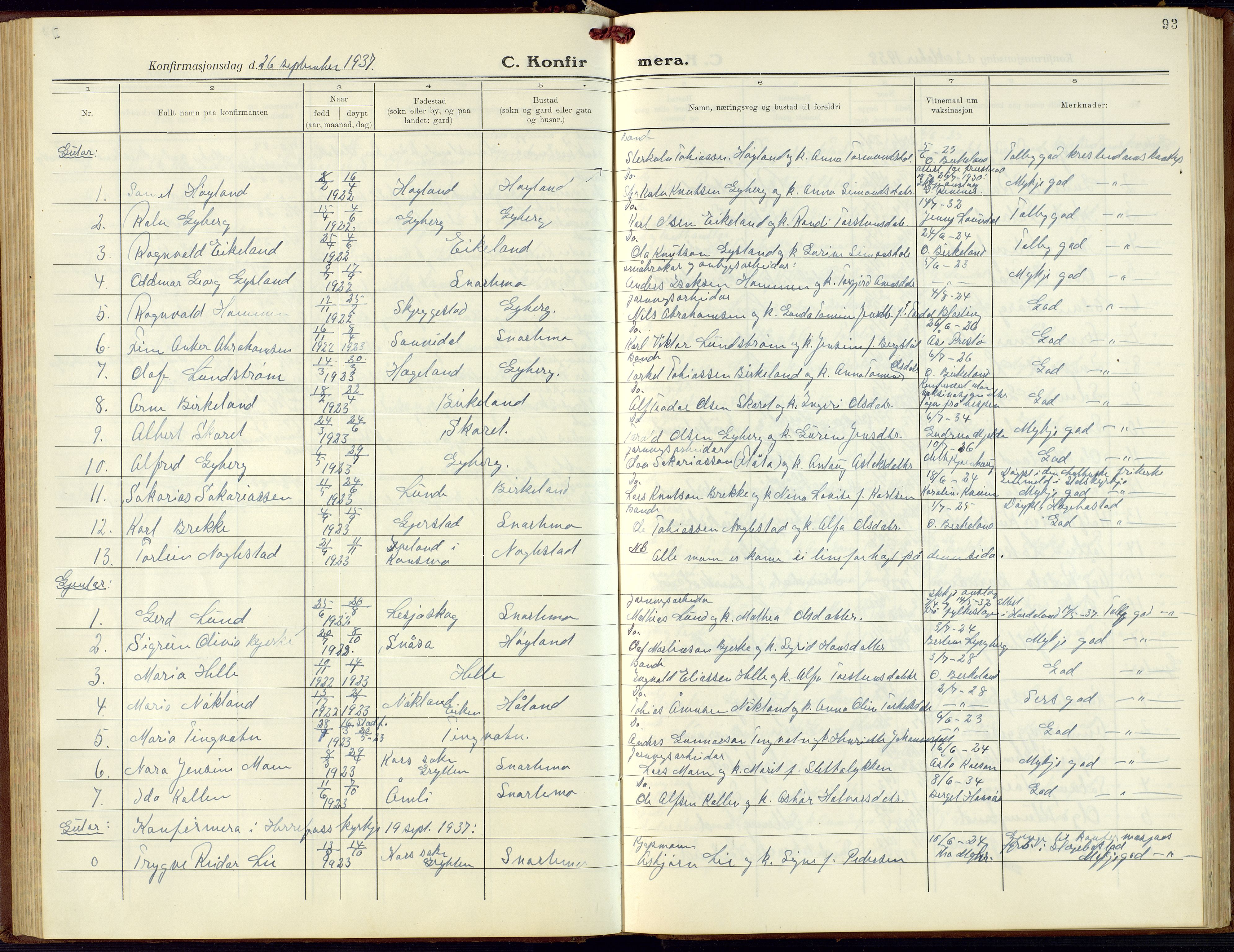Hægebostad sokneprestkontor, SAK/1111-0024/F/Fb/Fba/L0006: Parish register (copy) no. B 6, 1931-1970, p. 93