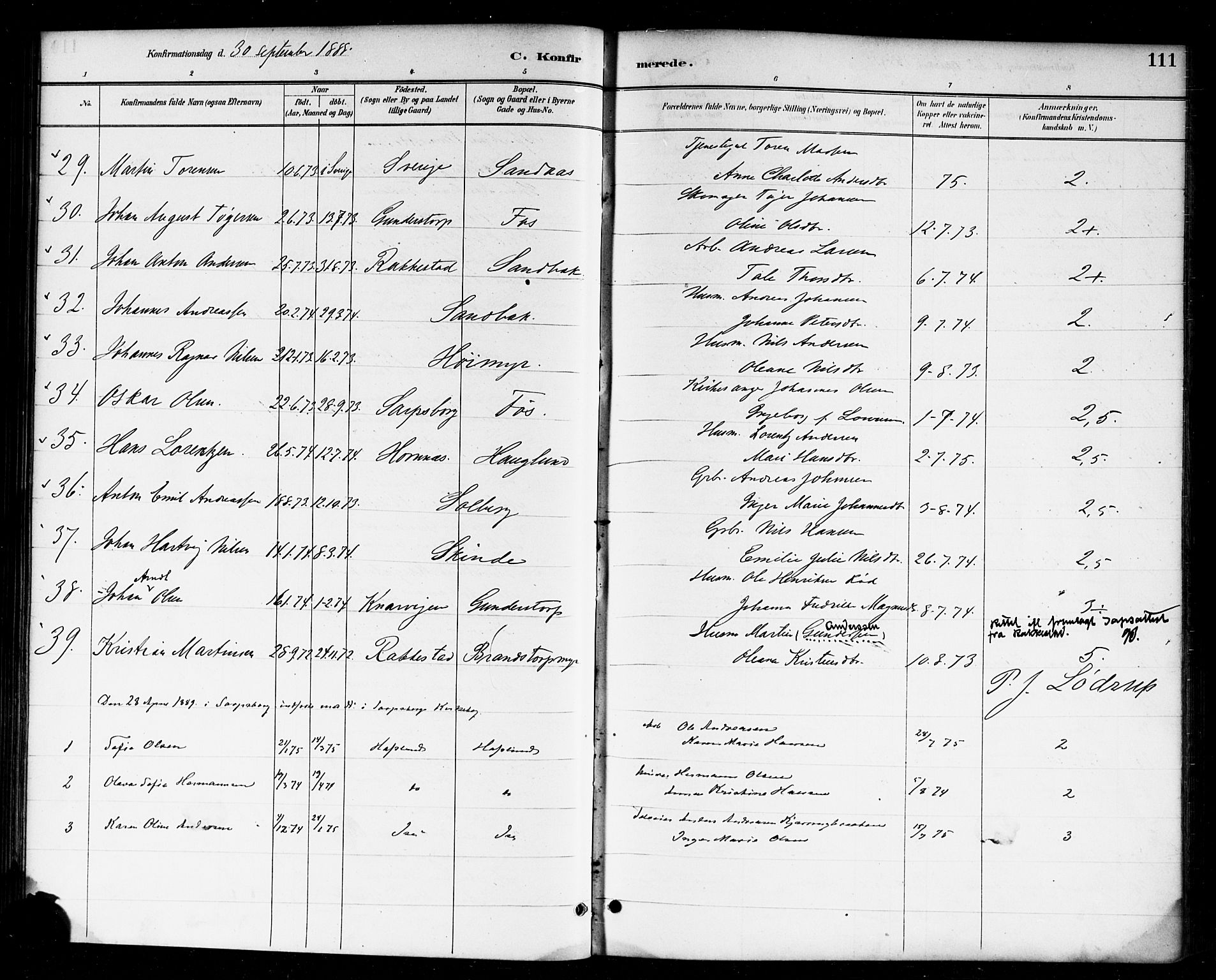 Skjeberg prestekontor Kirkebøker, AV/SAO-A-10923/F/Fa/L0009: Parish register (official) no. I 9, 1886-1897, p. 111