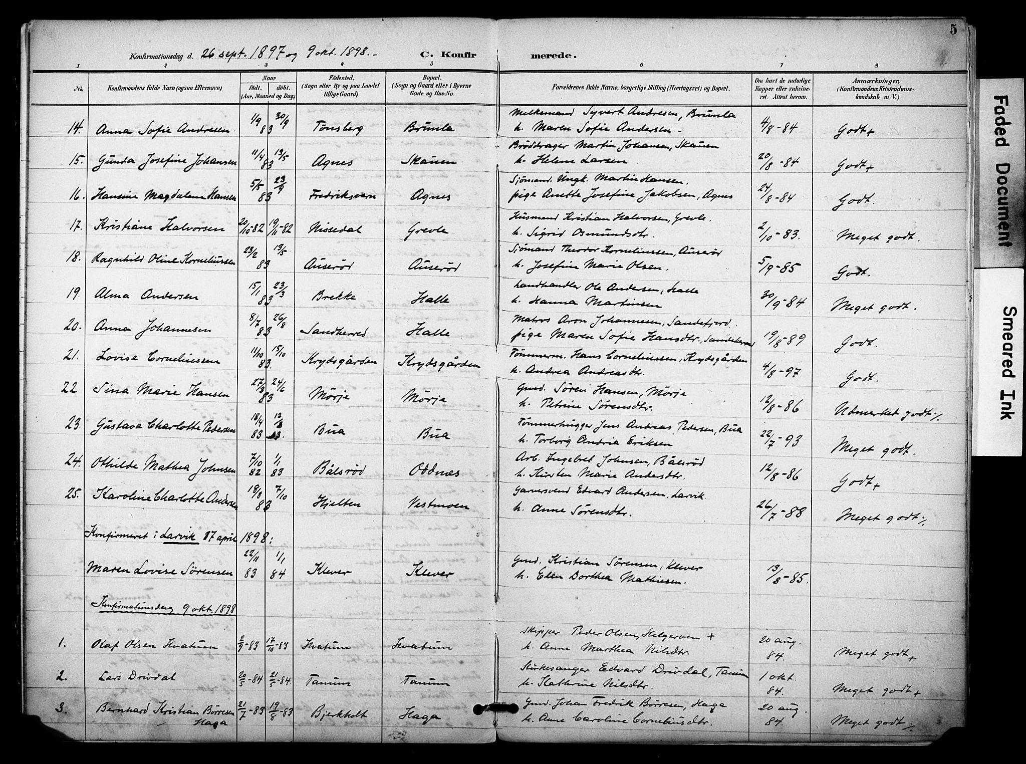 Brunlanes kirkebøker, SAKO/A-342/F/Fc/L0002: Parish register (official) no. III 2, 1895-1899, p. 5