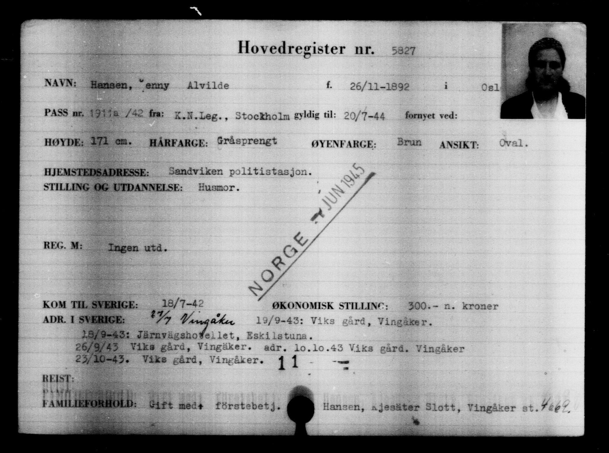 Utenriksstasjonene, Legasjonen i Stockholm, Flyktningkontoret, AV/RA-S-6753/V/Va/L0004: Kjesäterkartoteket, flyktninger med registreringsnr. 3496-6610, 1940-1945, p. 2712