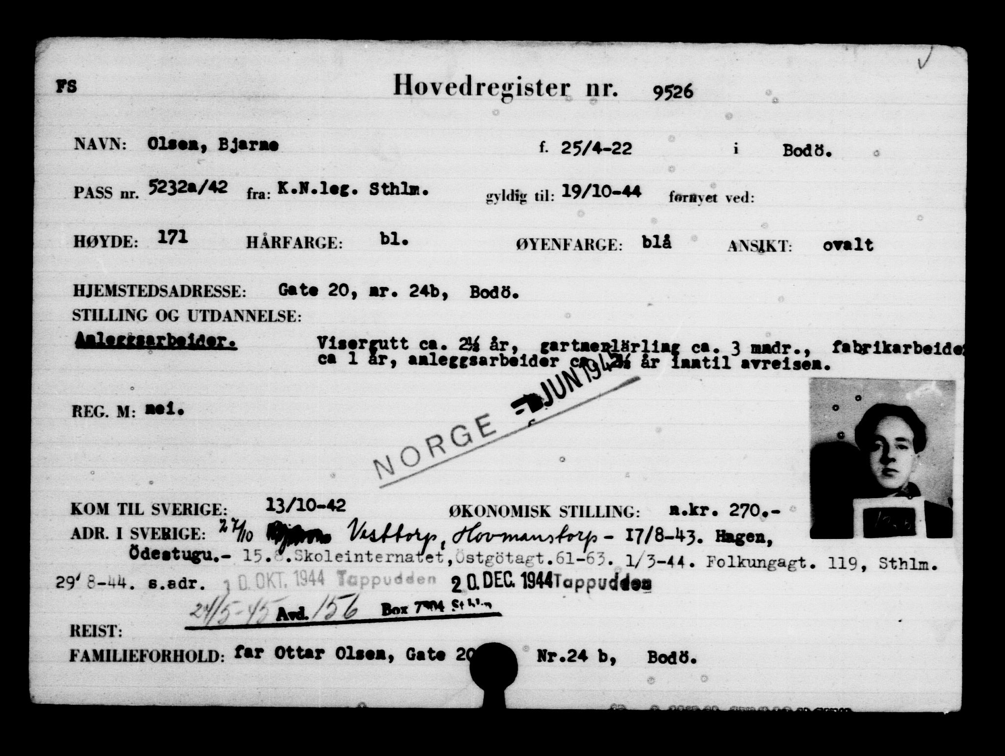 Utenriksstasjonene, Legasjonen i Stockholm, Flyktningkontoret, AV/RA-S-6753/V/Va/L0006: Kjesäterkartoteket, flyktninger med registreringsnr. 9400-12711, 1940-1945, p. 135
