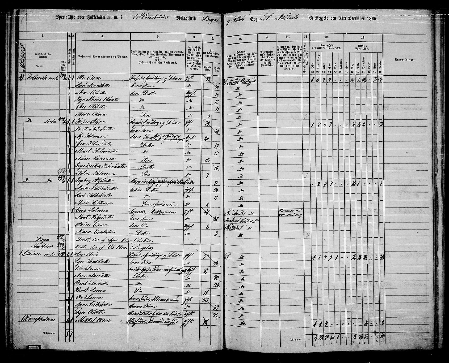 RA, 1865 census for Sør-Aurdal, 1865, p. 99