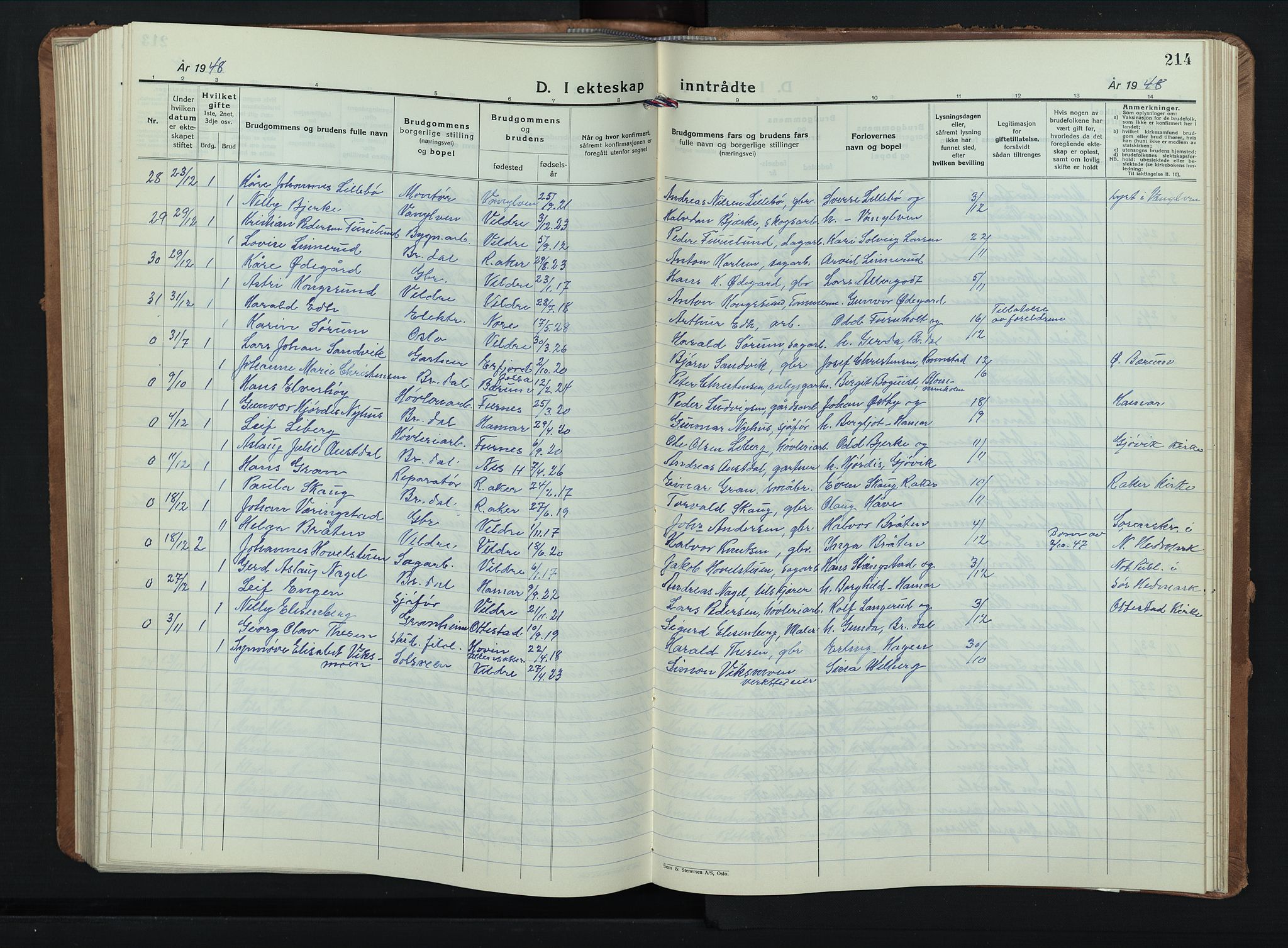 Veldre prestekontor, AV/SAH-PREST-018/L/La/L0002: Parish register (copy) no. 2, 1935-1949, p. 214
