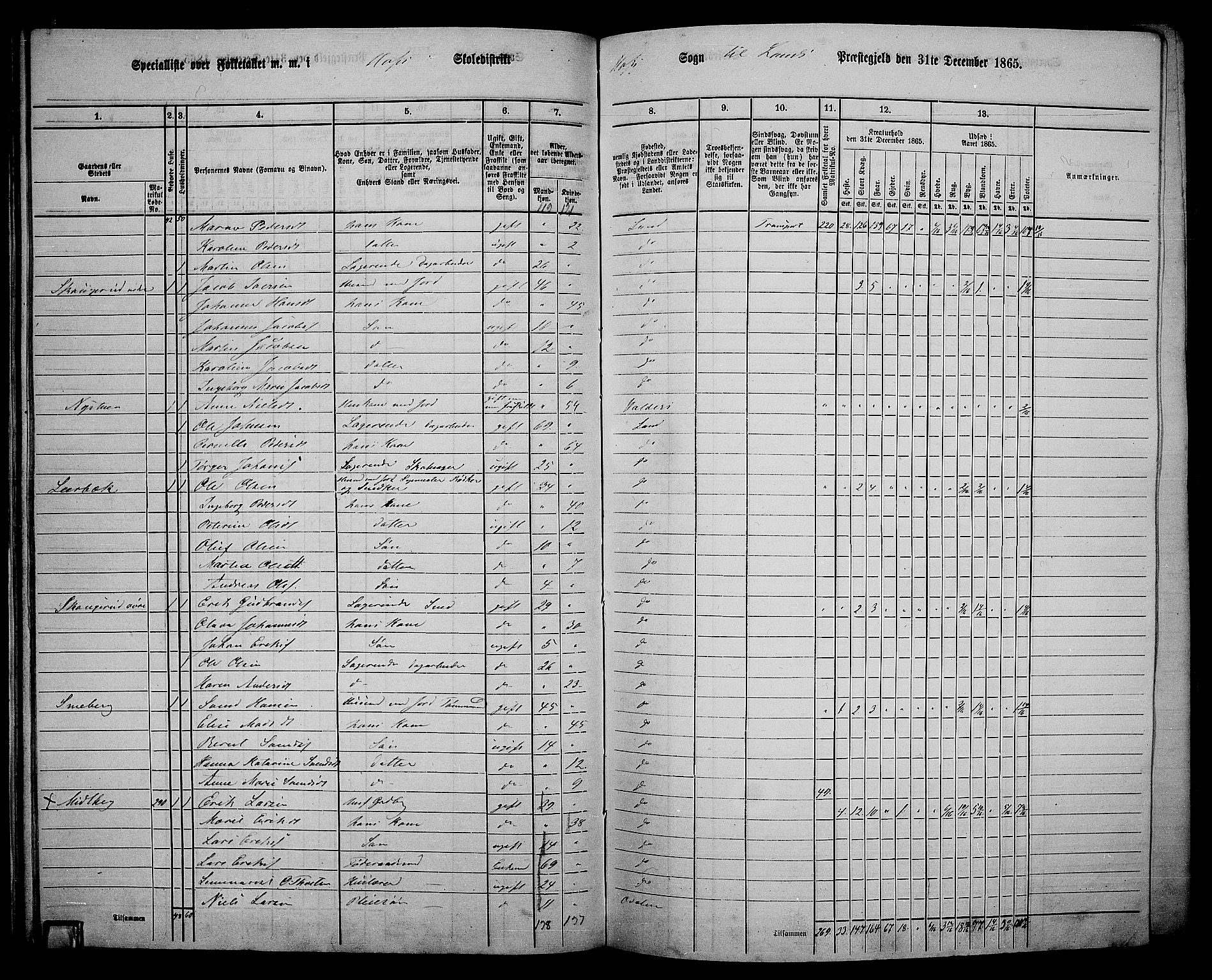 RA, 1865 census for Land, 1865, p. 324