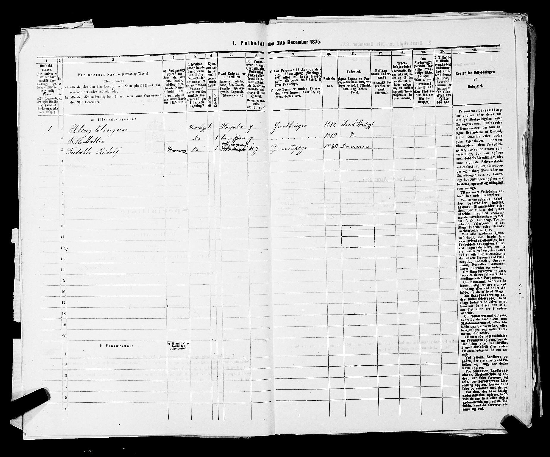 SAKO, 1875 census for 0602 Drammen, 1875, p. 3240