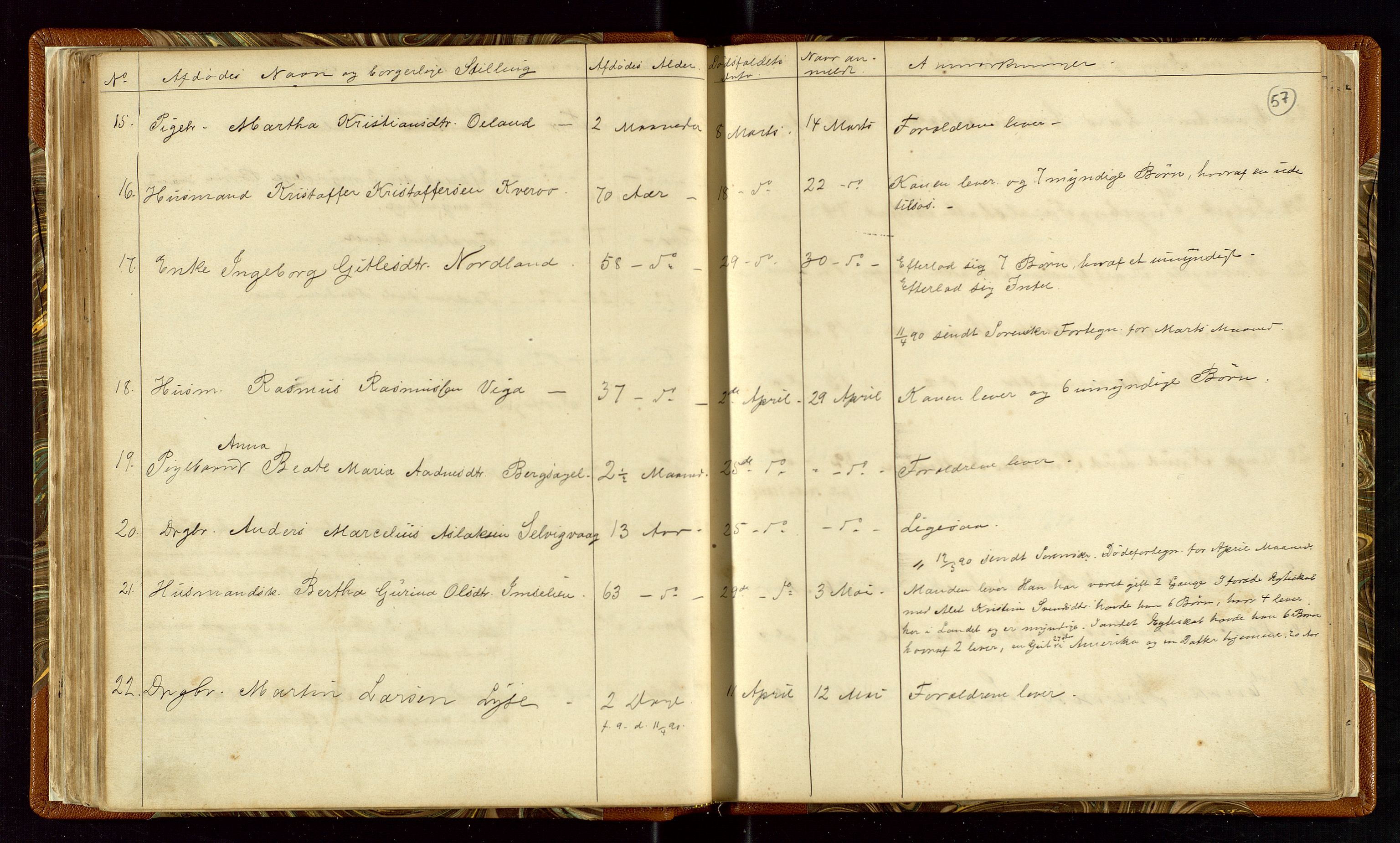 Høle og Forsand lensmannskontor, AV/SAST-A-100127/Gga/L0001: "Fortegnelse over Afdøde i Høle Thinglag fra 1ste Juli 1875 til ", 1875-1902, p. 57