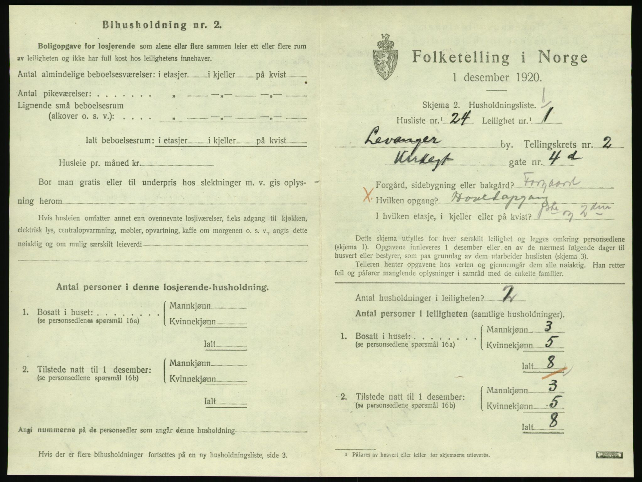 SAT, 1920 census for Levanger town, 1920, p. 900