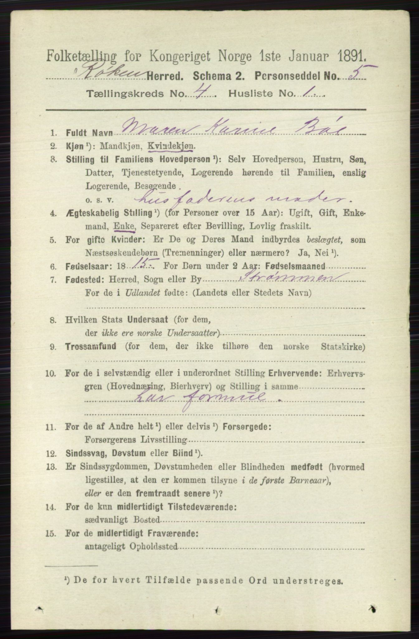 RA, 1891 census for 0627 Røyken, 1891, p. 1861