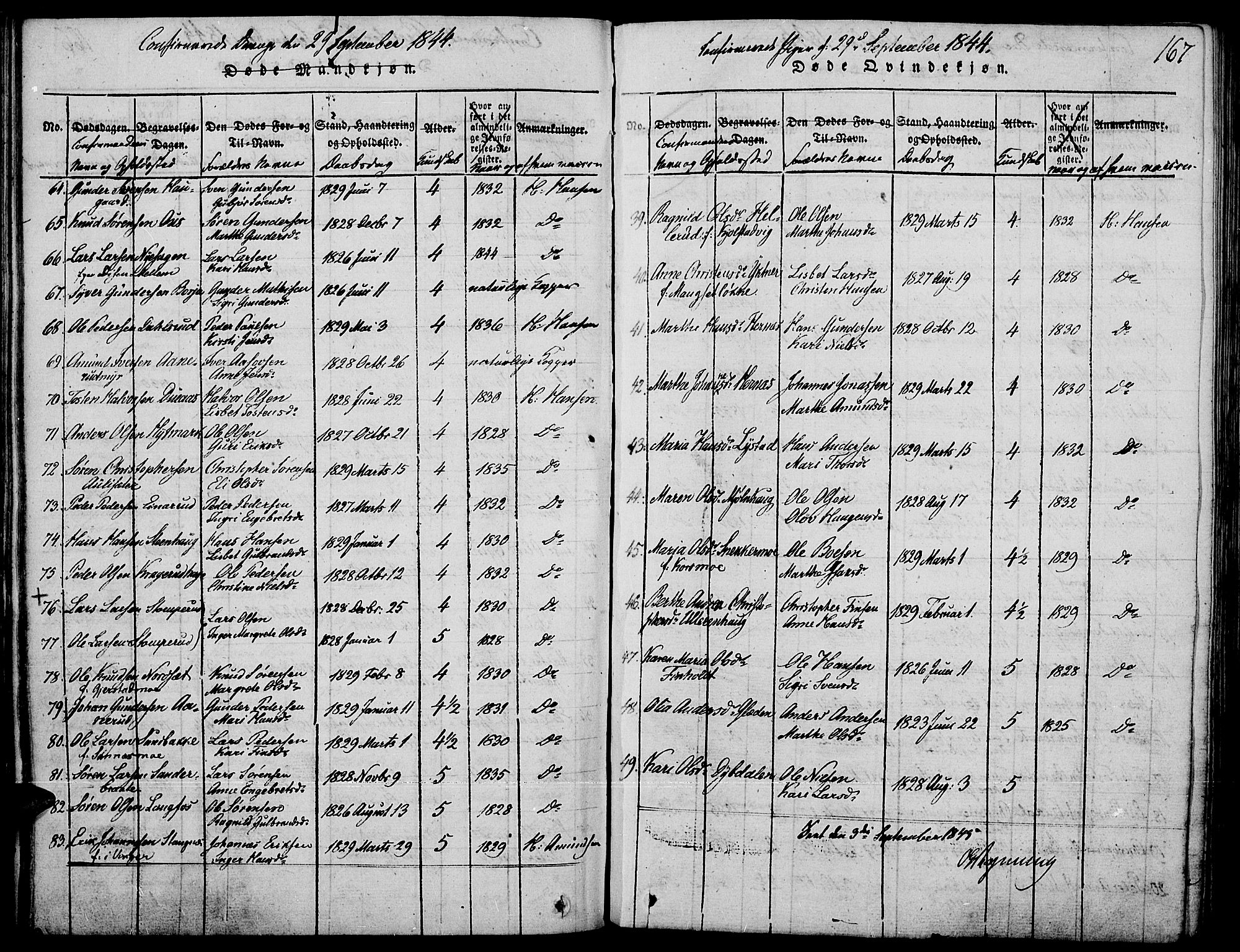 Strøm-Odalen prestekontor, AV/SAH-PREST-028/H/Ha/Haa/L0006: Parish register (official) no. 6, 1814-1850, p. 167