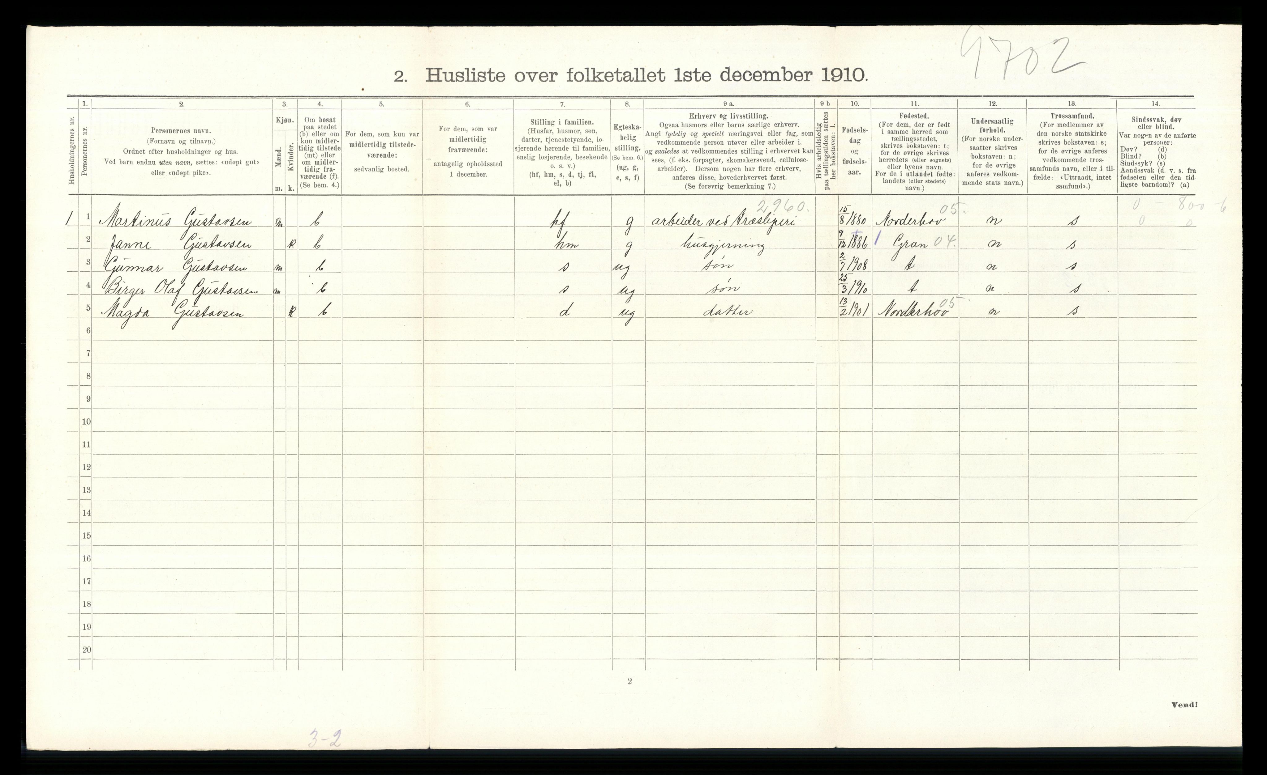 RA, 1910 census for Jevnaker, 1910, p. 326