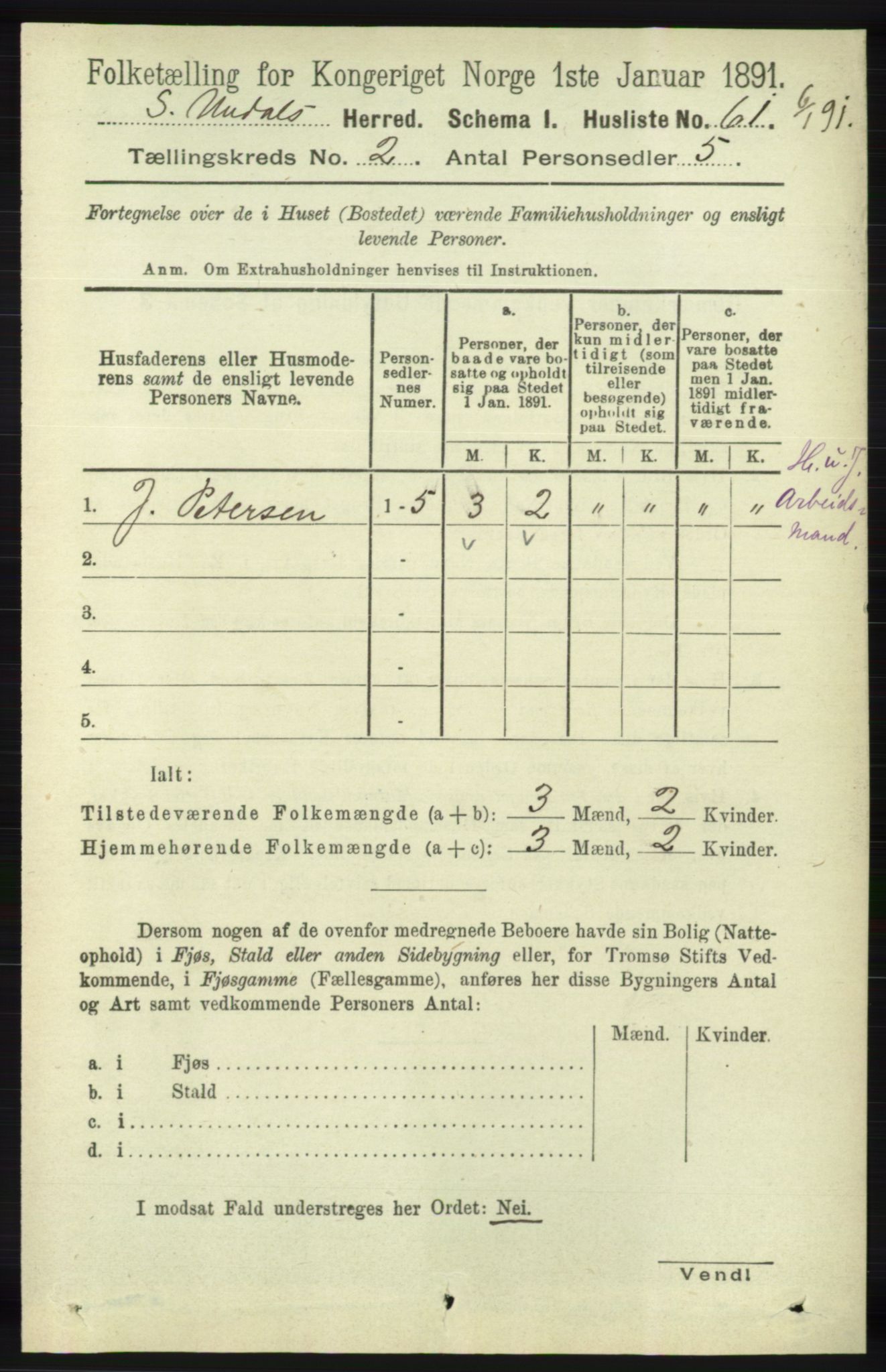 RA, 1891 census for 1029 Sør-Audnedal, 1891, p. 404