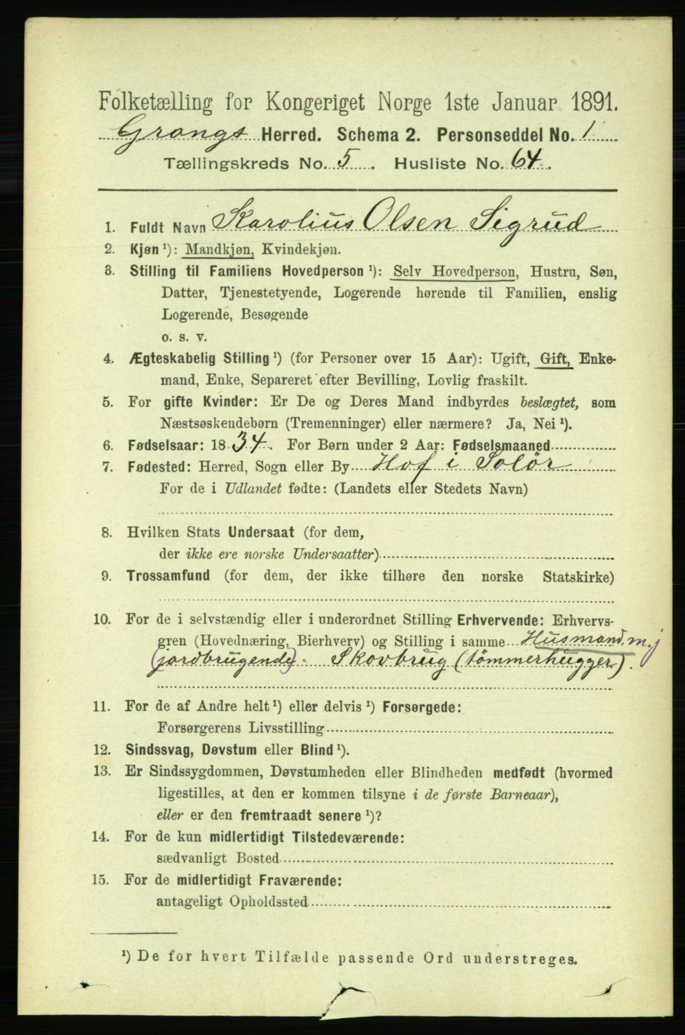 RA, 1891 census for 1742 Grong, 1891, p. 2288