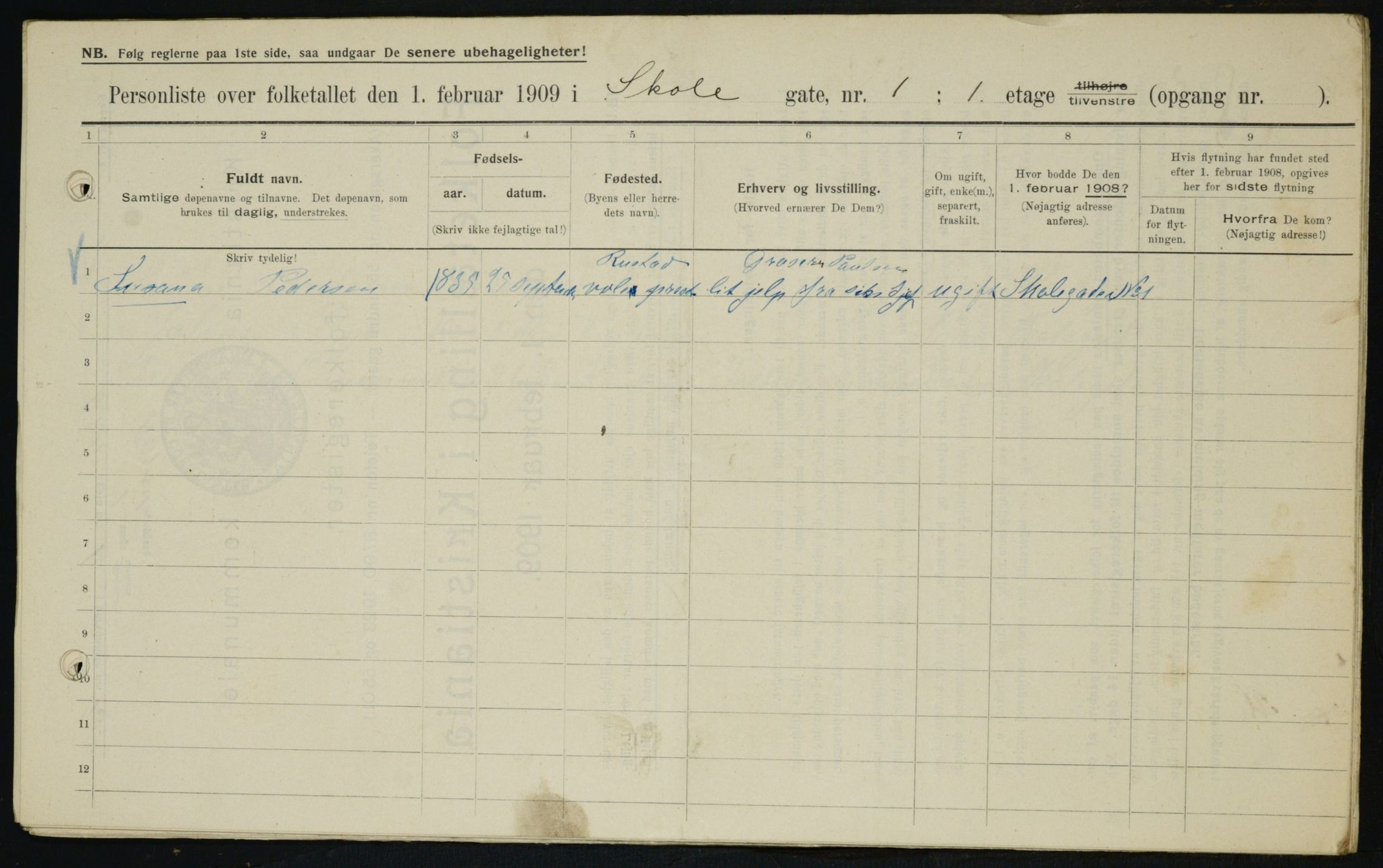 OBA, Municipal Census 1909 for Kristiania, 1909, p. 87220