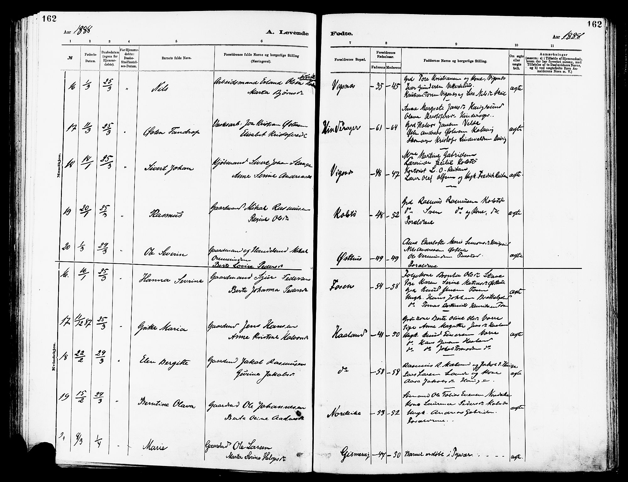 Avaldsnes sokneprestkontor, AV/SAST-A -101851/H/Ha/Haa/L0014: Parish register (official) no. A 14, 1880-1889, p. 162