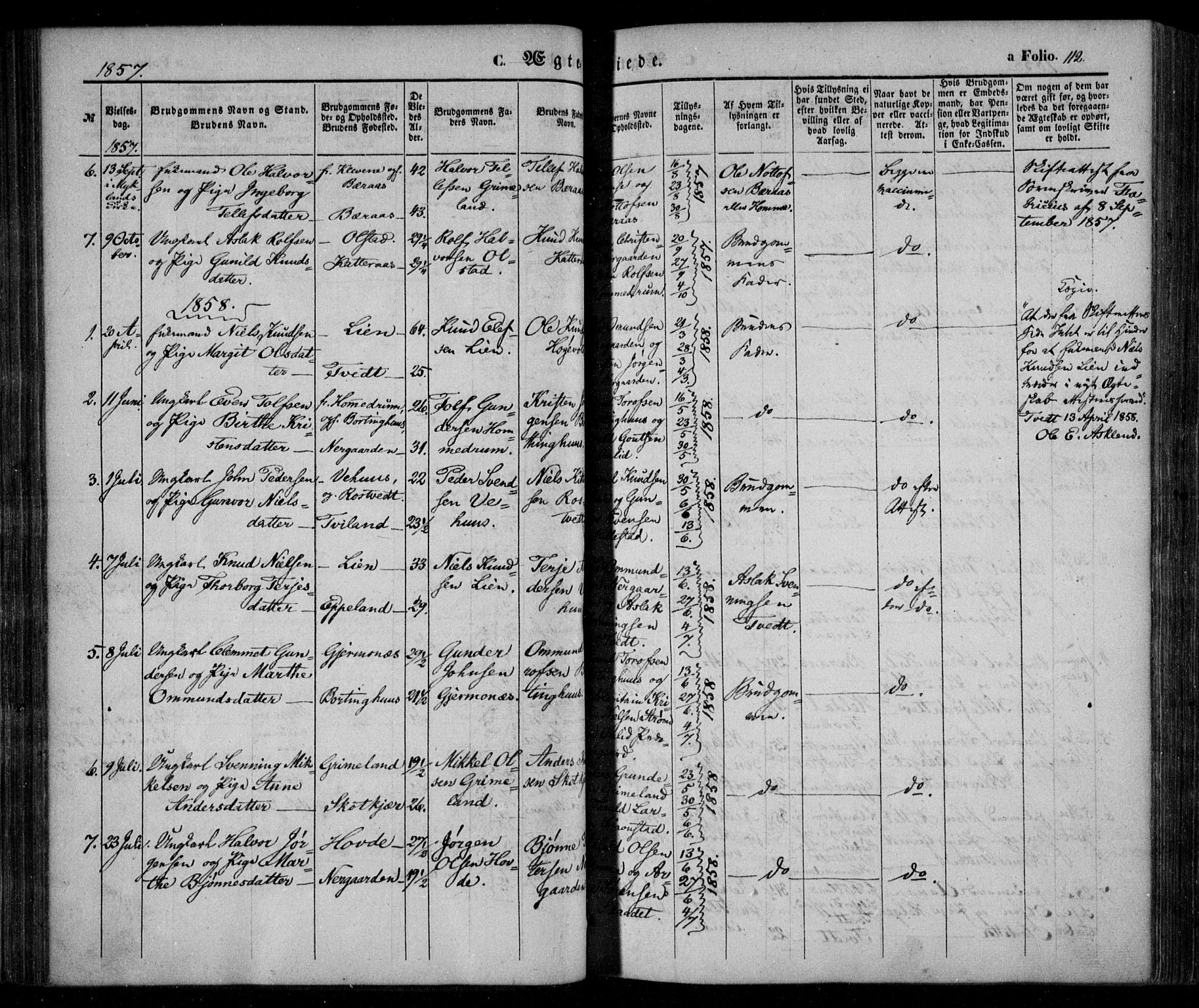 Åmli sokneprestkontor, AV/SAK-1111-0050/F/Fa/Fac/L0008: Parish register (official) no. A 8, 1852-1869, p. 112