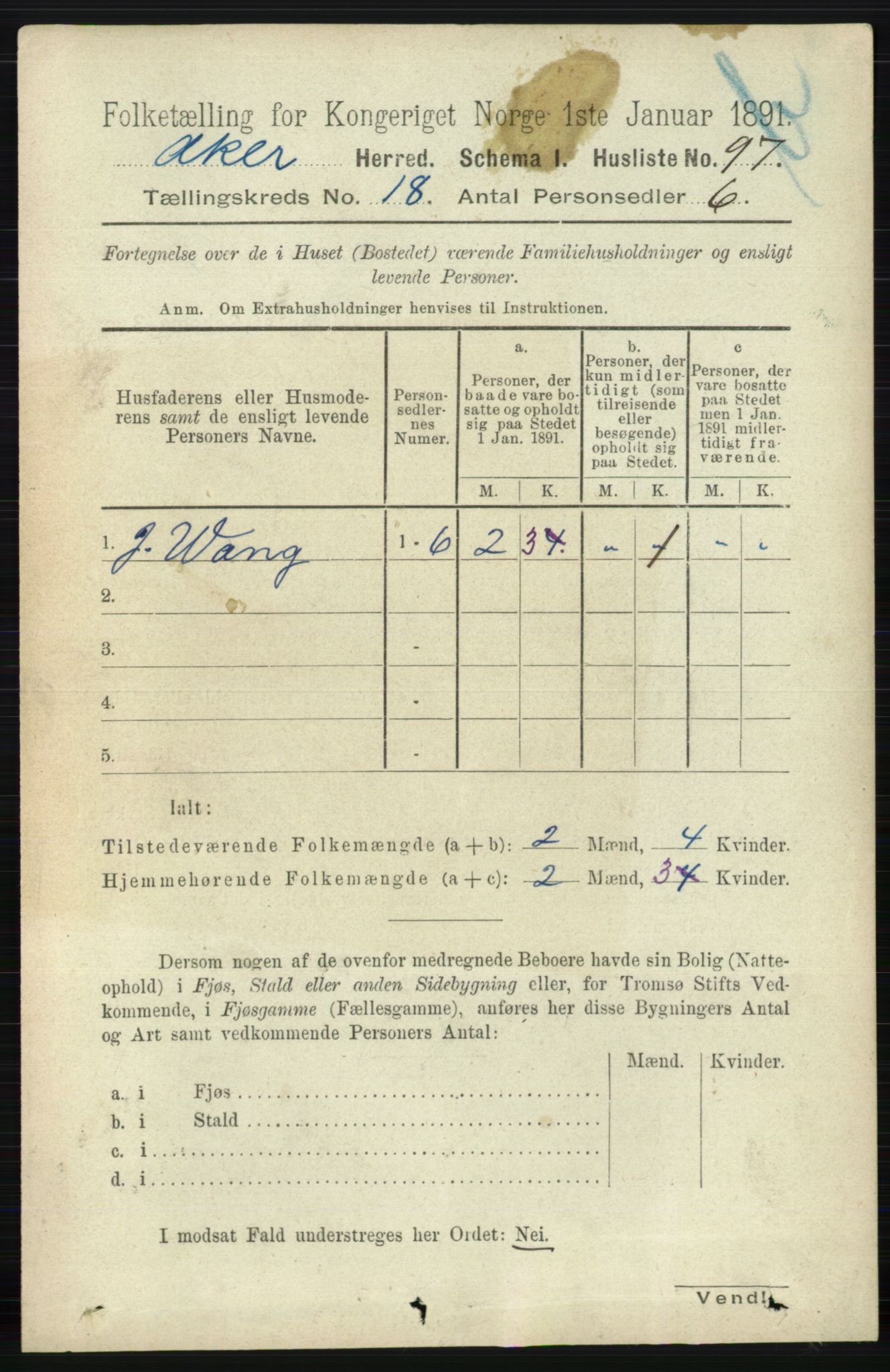 RA, 1891 census for 0218 Aker, 1891, p. 16399