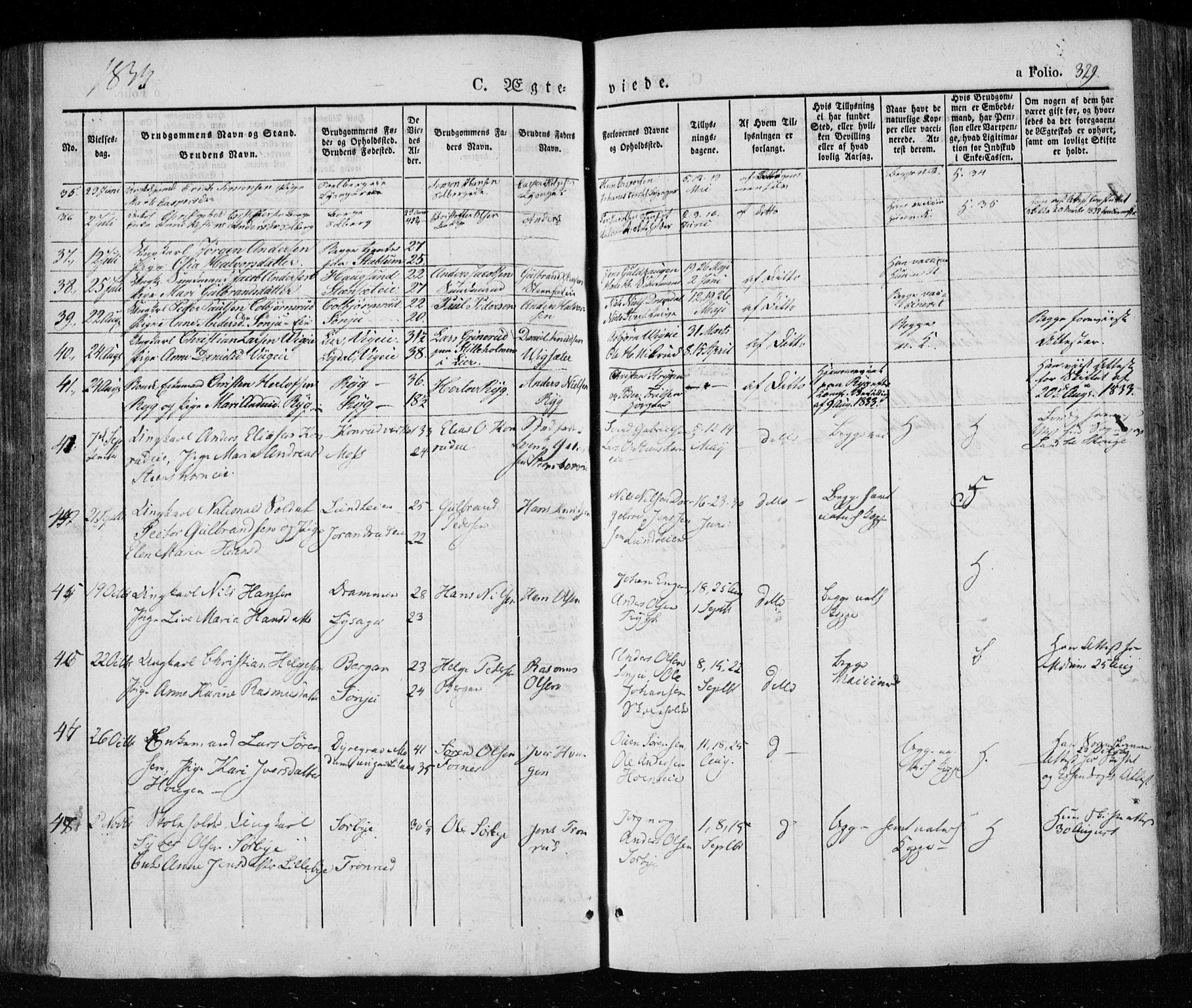 Eiker kirkebøker, AV/SAKO-A-4/F/Fa/L0013a: Parish register (official) no. I 13A, 1832-1845, p. 329