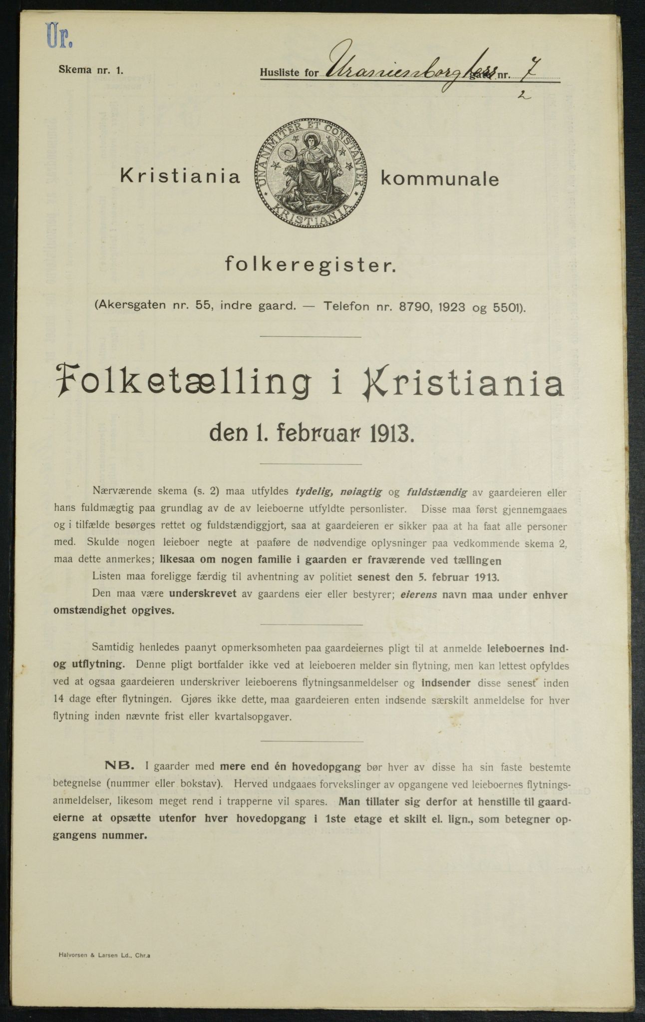 OBA, Municipal Census 1913 for Kristiania, 1913, p. 120146
