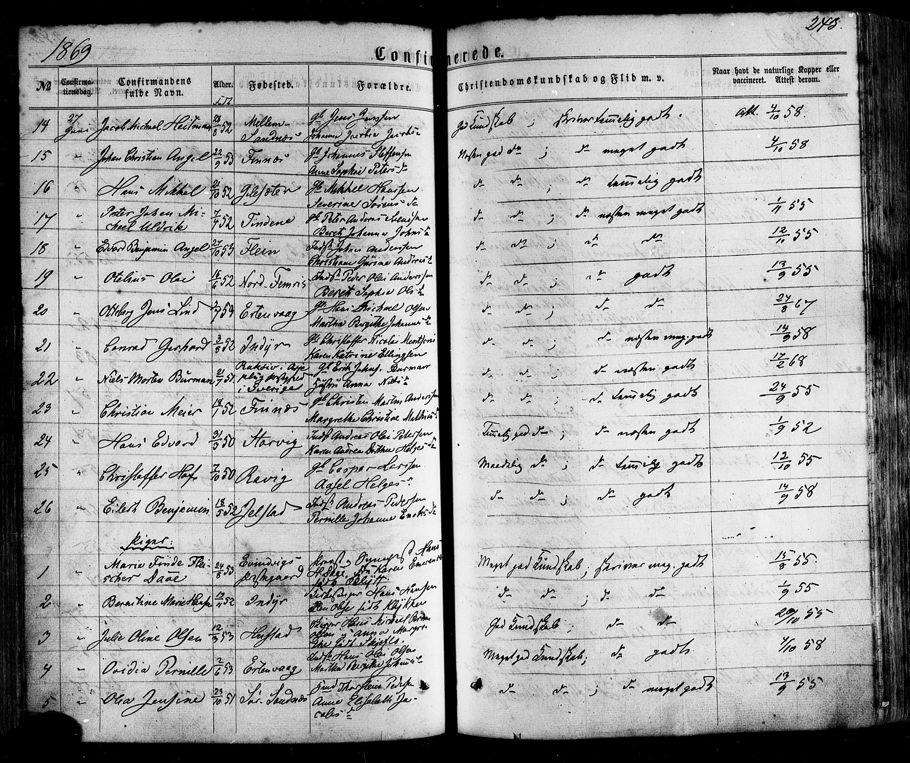 Ministerialprotokoller, klokkerbøker og fødselsregistre - Nordland, SAT/A-1459/805/L0098: Parish register (official) no. 805A05, 1862-1879, p. 243