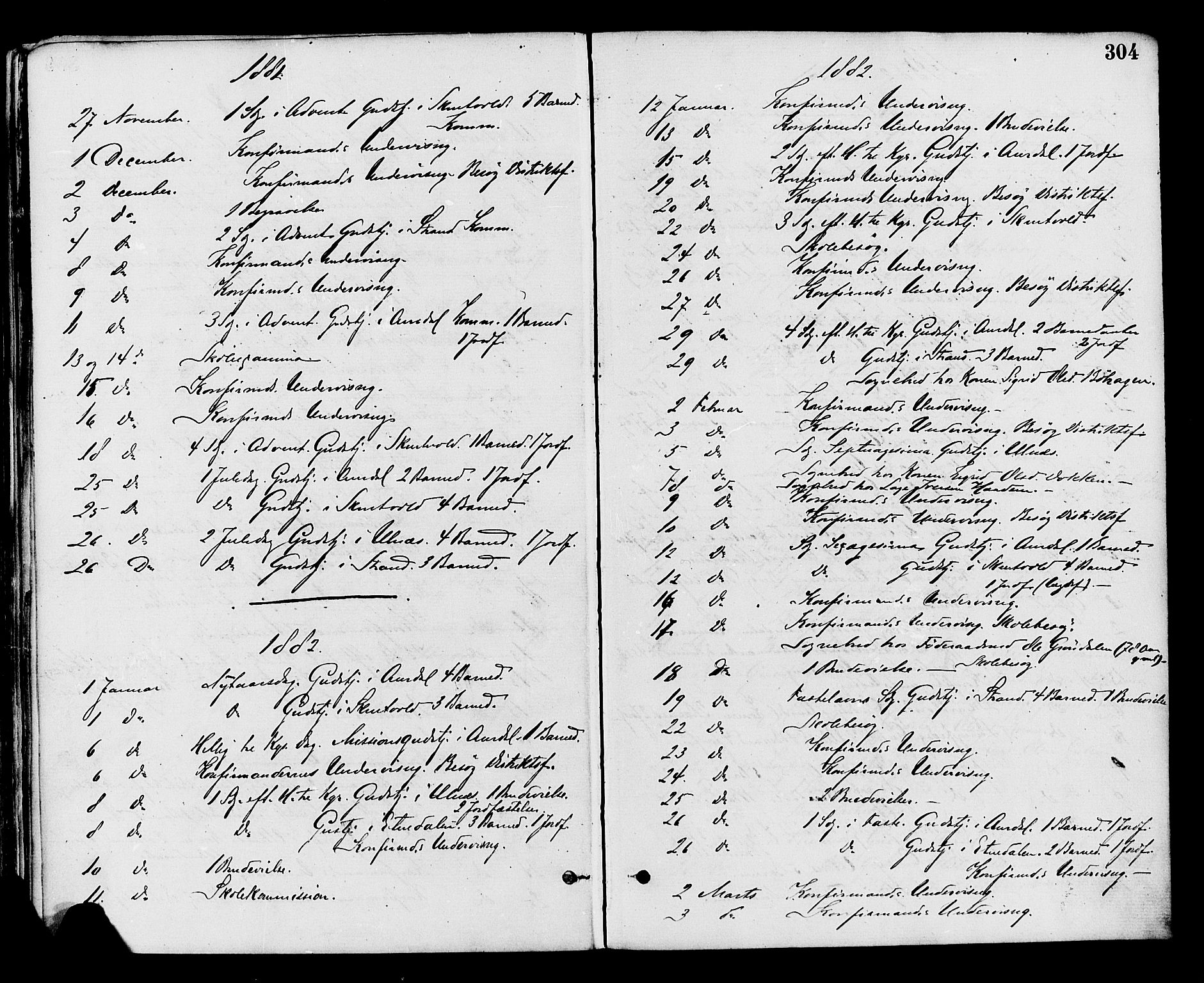 Nord-Aurdal prestekontor, AV/SAH-PREST-132/H/Ha/Haa/L0009: Parish register (official) no. 9, 1876-1882, p. 304