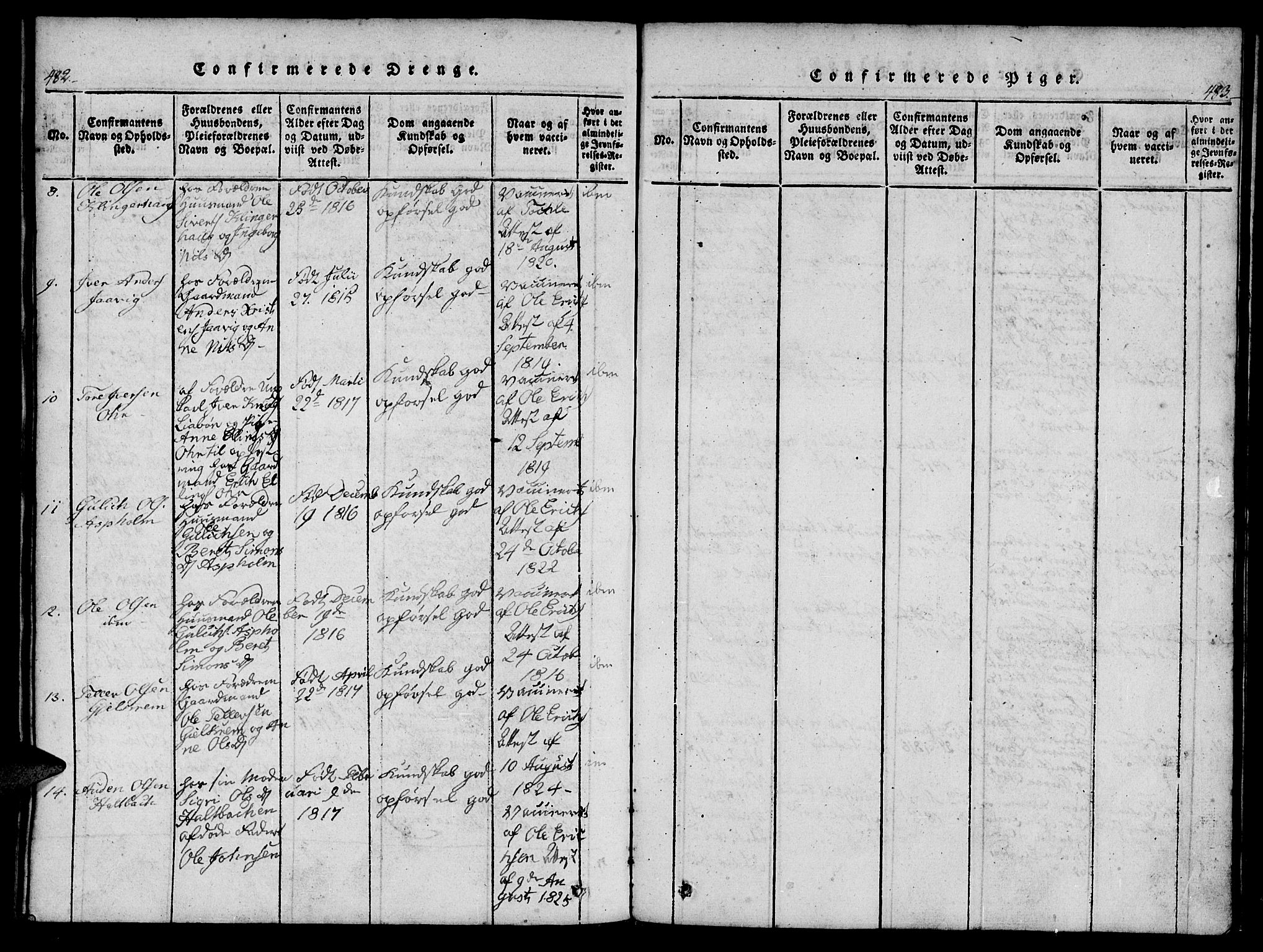 Ministerialprotokoller, klokkerbøker og fødselsregistre - Møre og Romsdal, AV/SAT-A-1454/573/L0873: Parish register (copy) no. 573C01, 1819-1834, p. 482-483