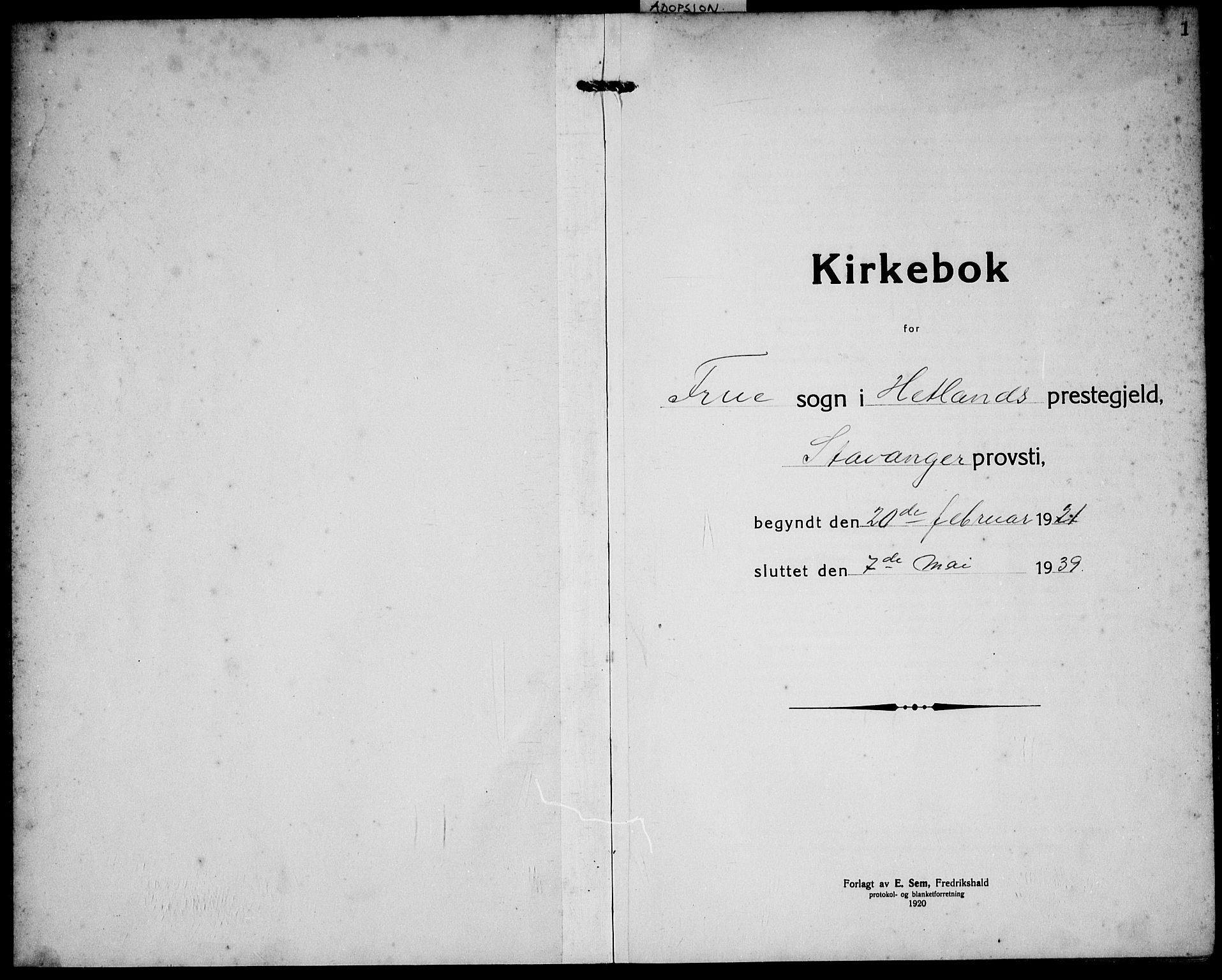 Hetland sokneprestkontor, SAST/A-101826/30/30BB/L0011: Parish register (copy) no. B 11, 1921-1939, p. 1