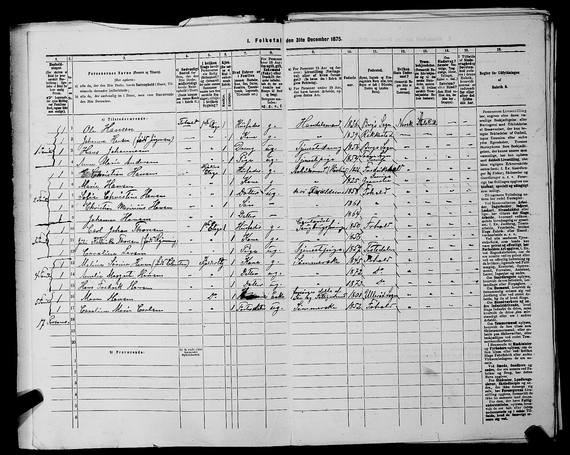 RA, 1875 census for 0101P Fredrikshald, 1875, p. 370