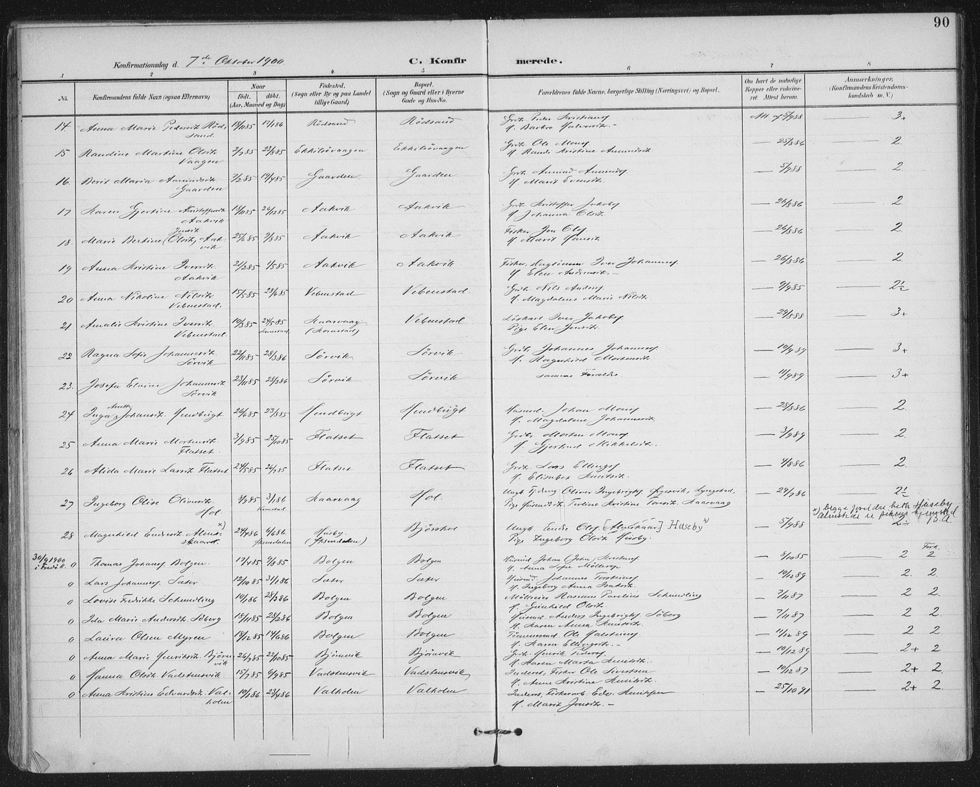 Ministerialprotokoller, klokkerbøker og fødselsregistre - Møre og Romsdal, AV/SAT-A-1454/569/L0820: Parish register (official) no. 569A06, 1900-1911, p. 90