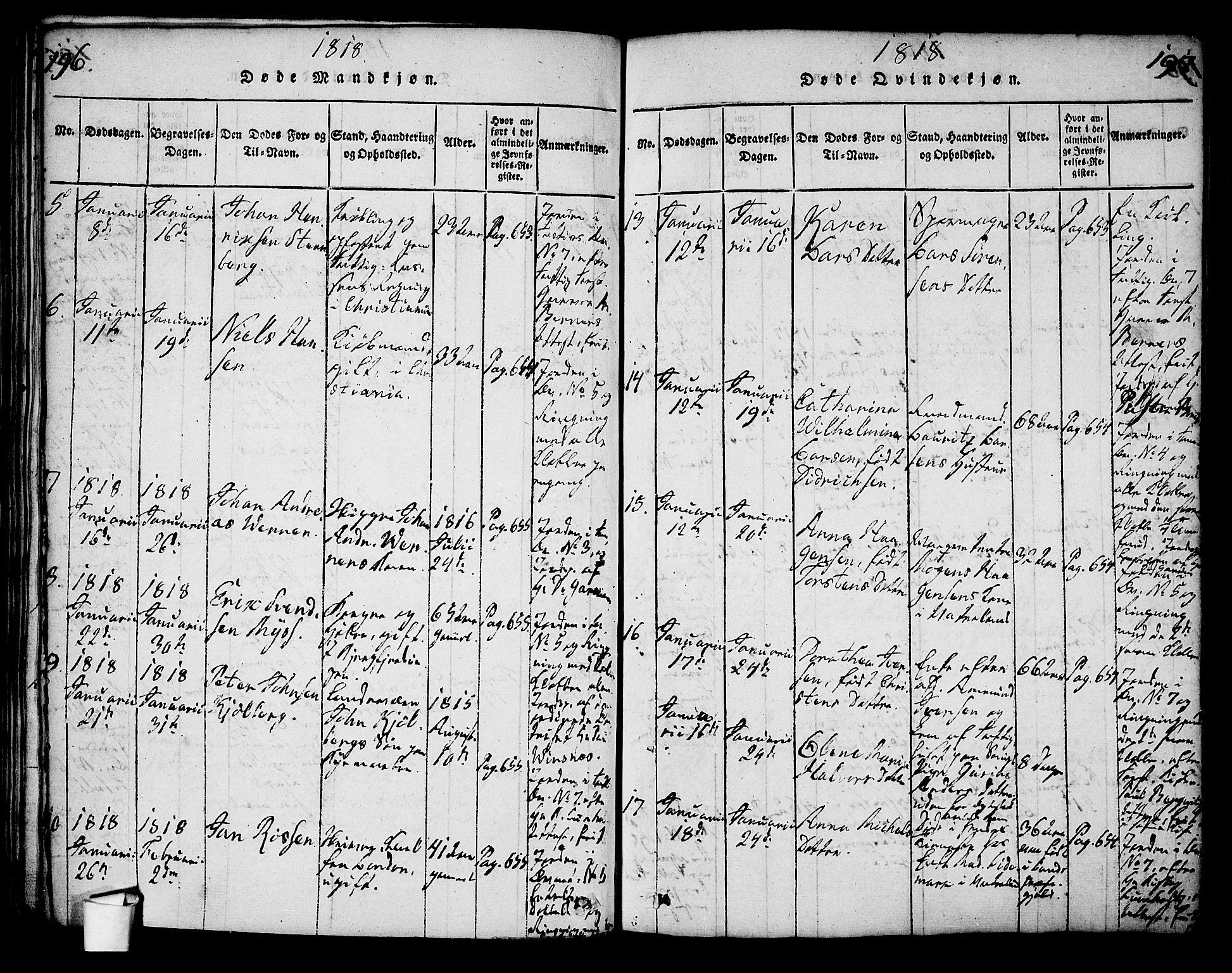 Oslo domkirke Kirkebøker, AV/SAO-A-10752/G/Ga/L0001: Parish register (copy) no. 1, 1817-1825, p. 196-197