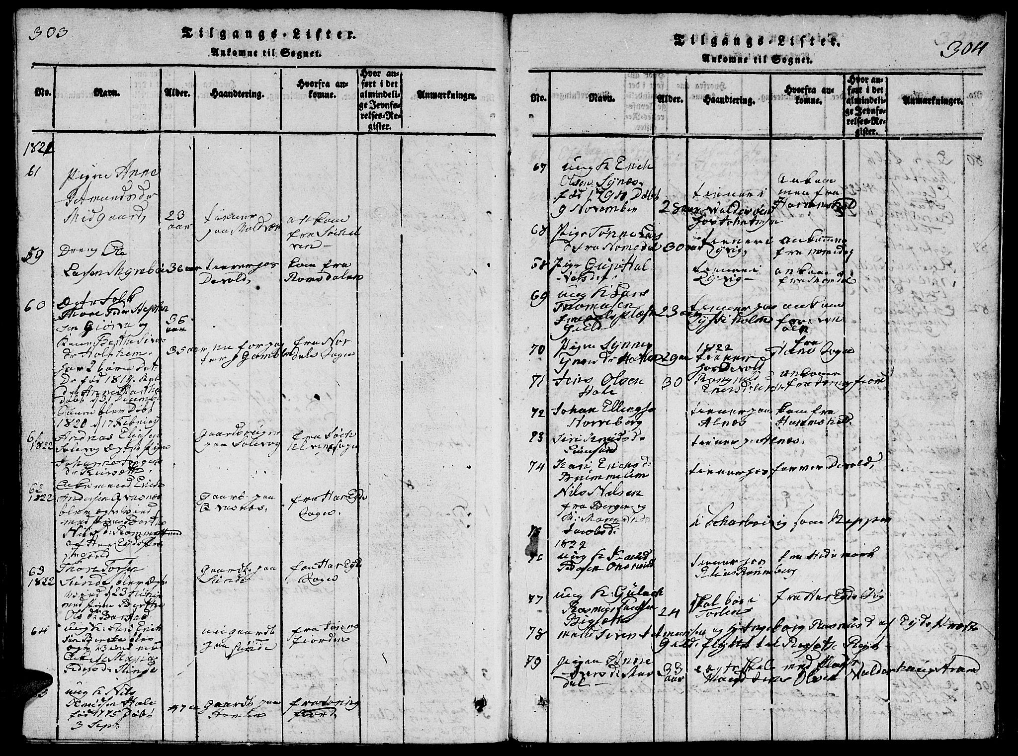 Ministerialprotokoller, klokkerbøker og fødselsregistre - Møre og Romsdal, AV/SAT-A-1454/528/L0423: Parish register (copy) no. 528C04, 1816-1827, p. 303-304