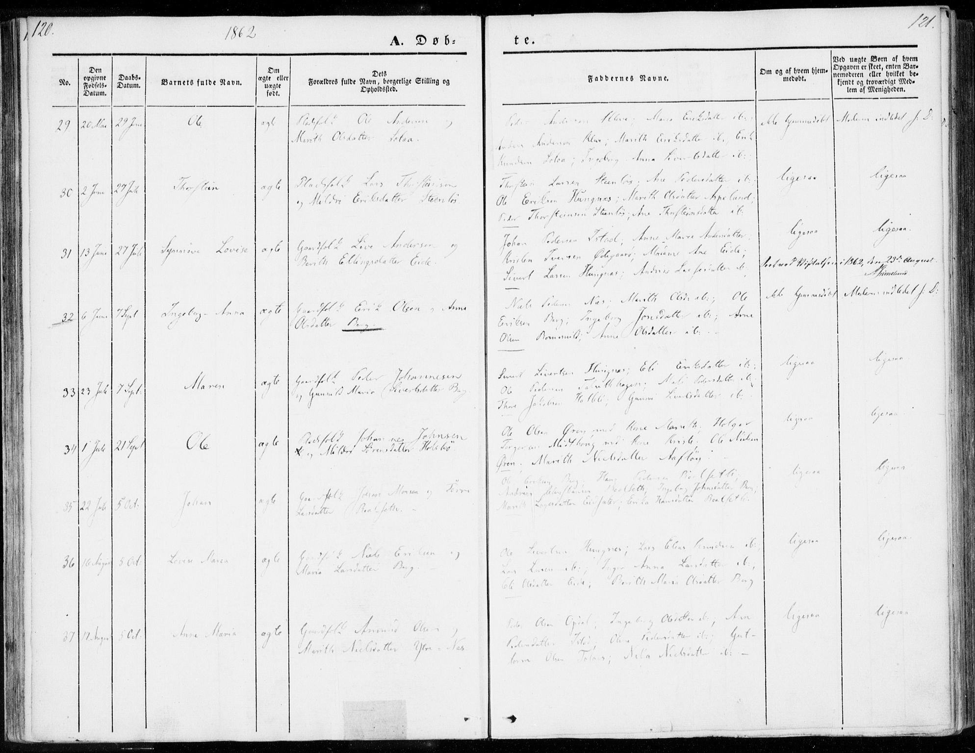 Ministerialprotokoller, klokkerbøker og fødselsregistre - Møre og Romsdal, SAT/A-1454/557/L0680: Parish register (official) no. 557A02, 1843-1869, p. 120-121