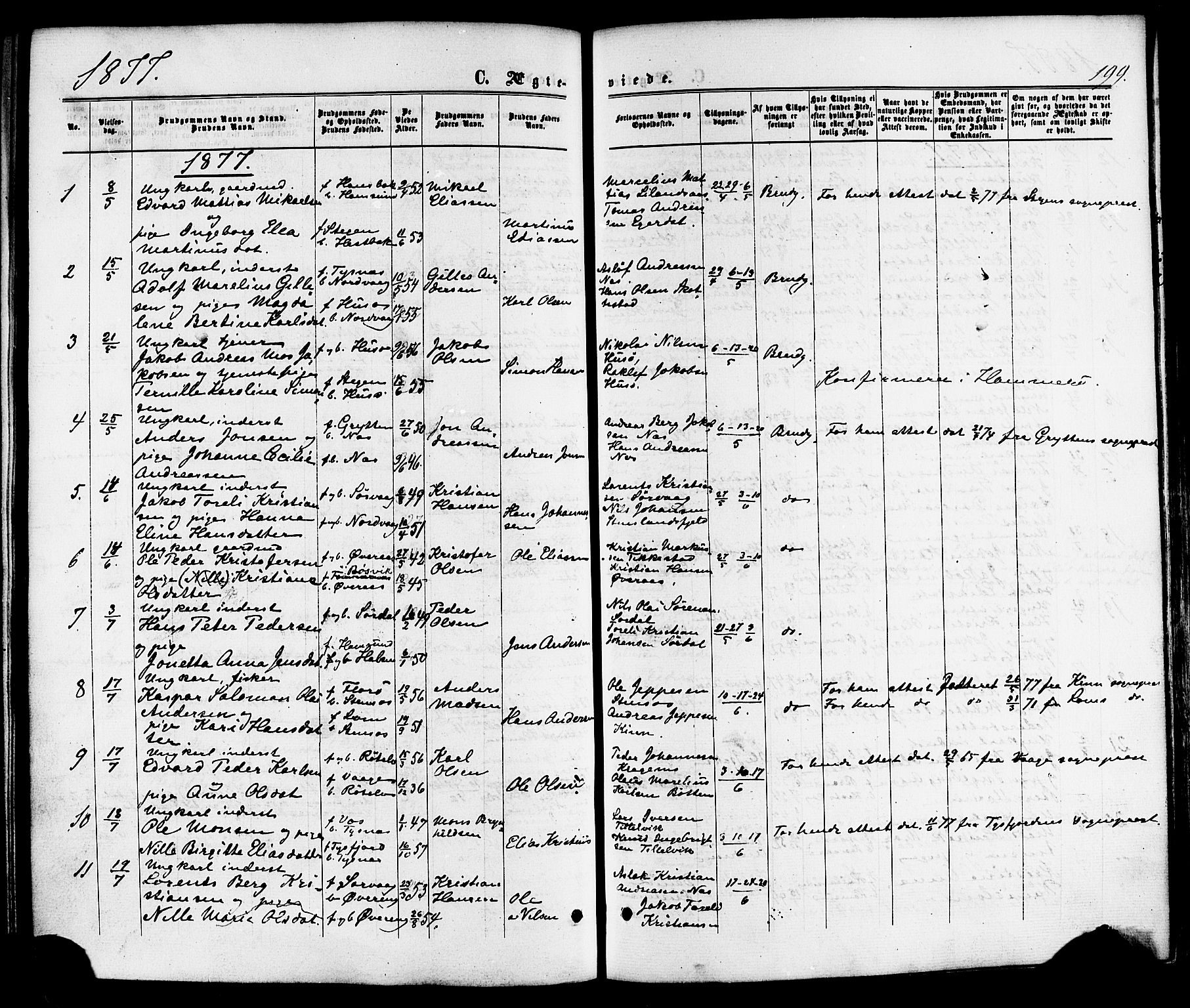 Ministerialprotokoller, klokkerbøker og fødselsregistre - Nordland, SAT/A-1459/859/L0845: Parish register (official) no. 859A05, 1863-1877, p. 199