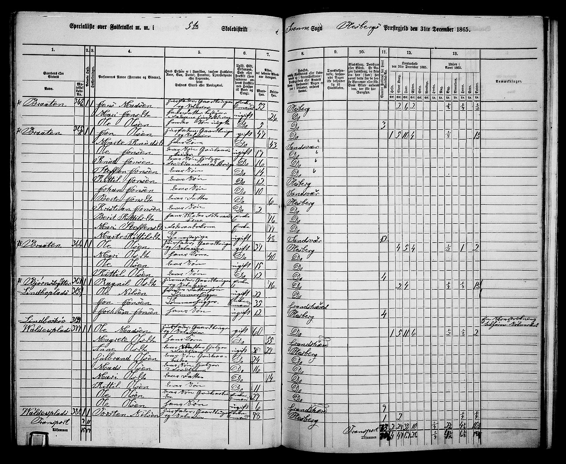 RA, 1865 census for Flesberg, 1865, p. 106