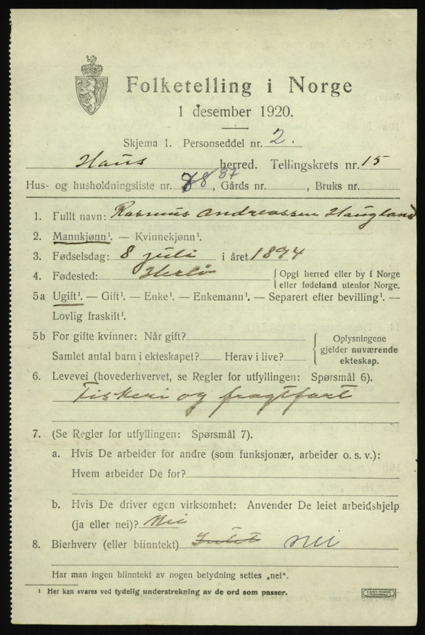 SAB, 1920 census for Haus, 1920, p. 10366