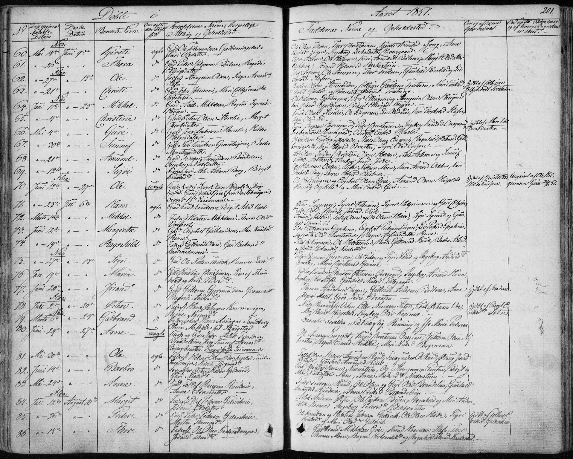 Nes kirkebøker, SAKO/A-236/F/Fa/L0009: Parish register (official) no. 9, 1834-1863, p. 201