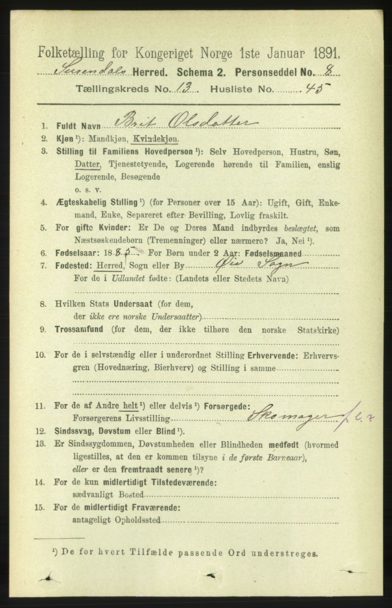 RA, 1891 census for 1566 Surnadal, 1891, p. 3413