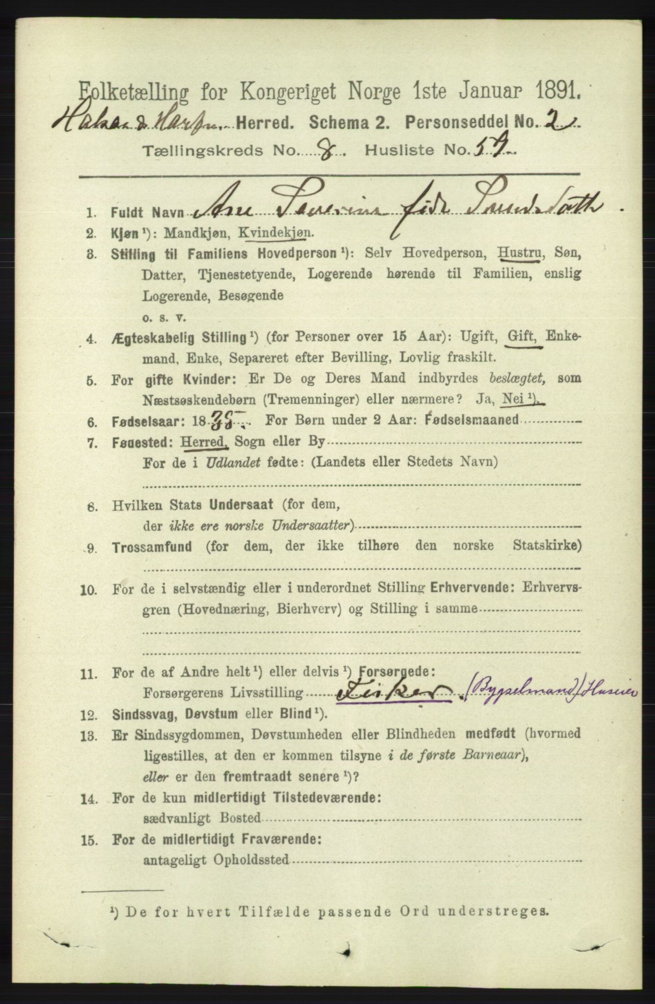 RA, 1891 census for 1019 Halse og Harkmark, 1891, p. 3565