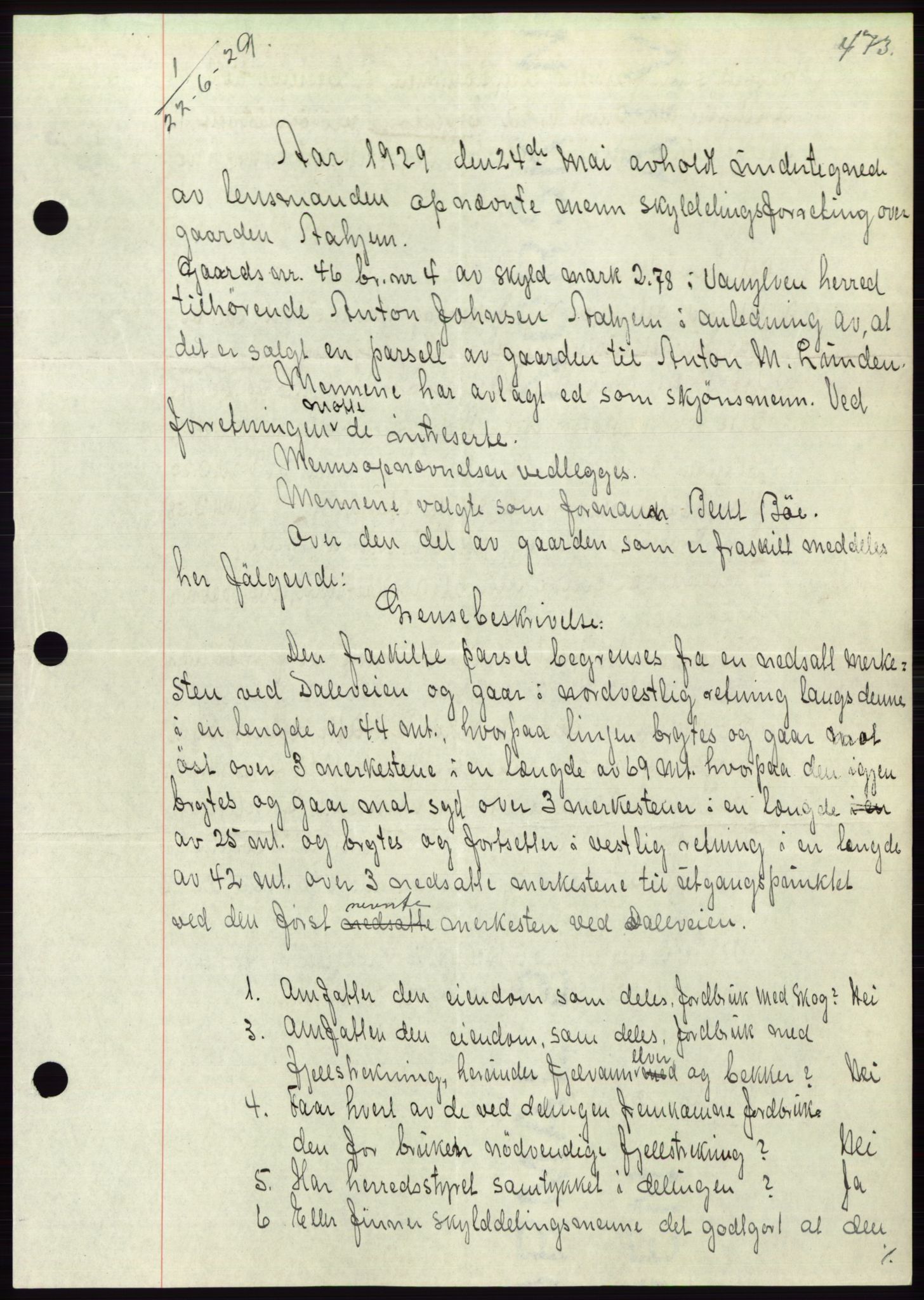 Søre Sunnmøre sorenskriveri, AV/SAT-A-4122/1/2/2C/L0049: Mortgage book no. 43, 1929-1929, Deed date: 22.06.1929