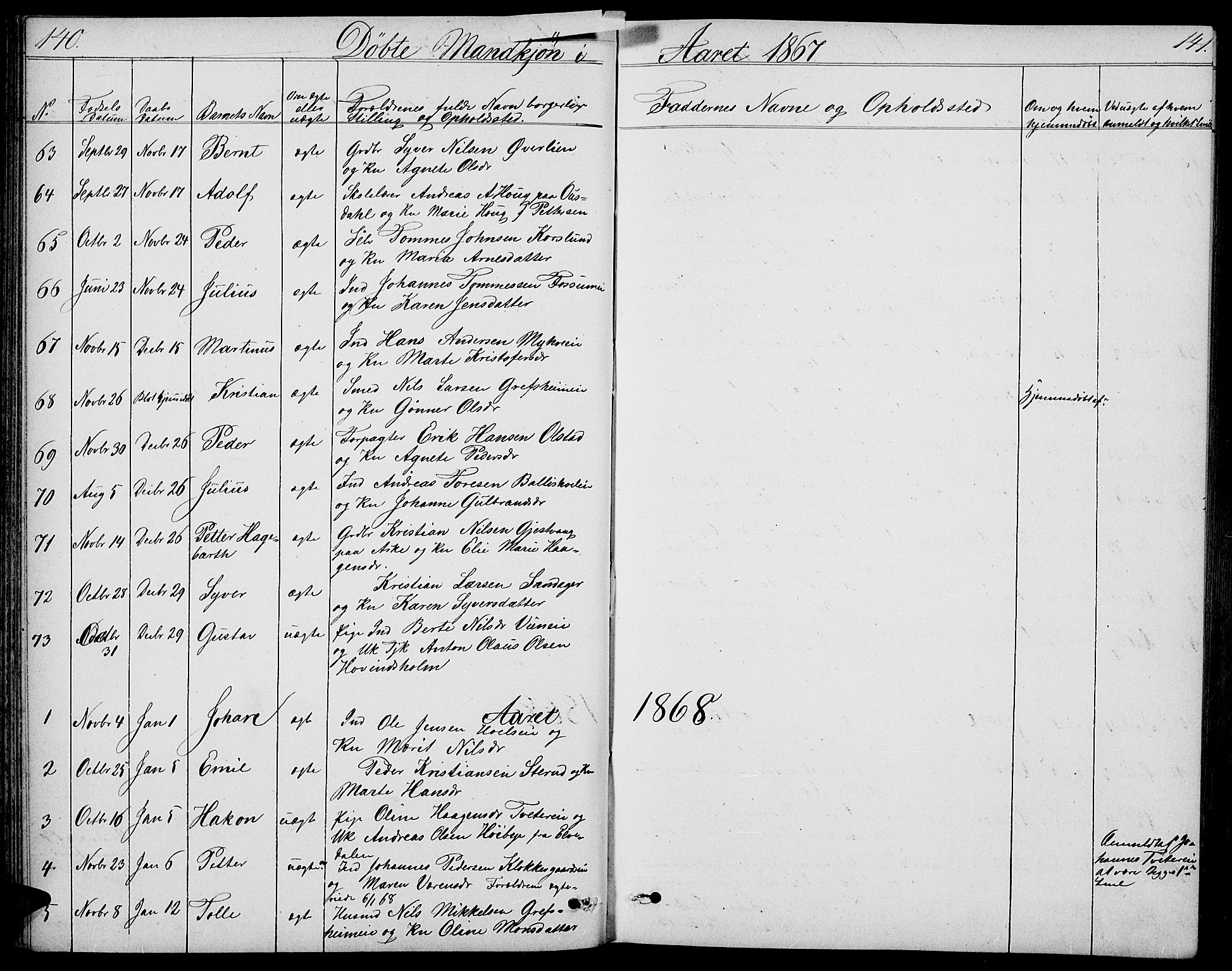 Nes prestekontor, Hedmark, SAH/PREST-020/L/La/L0005: Parish register (copy) no. 5, 1852-1889, p. 140-141