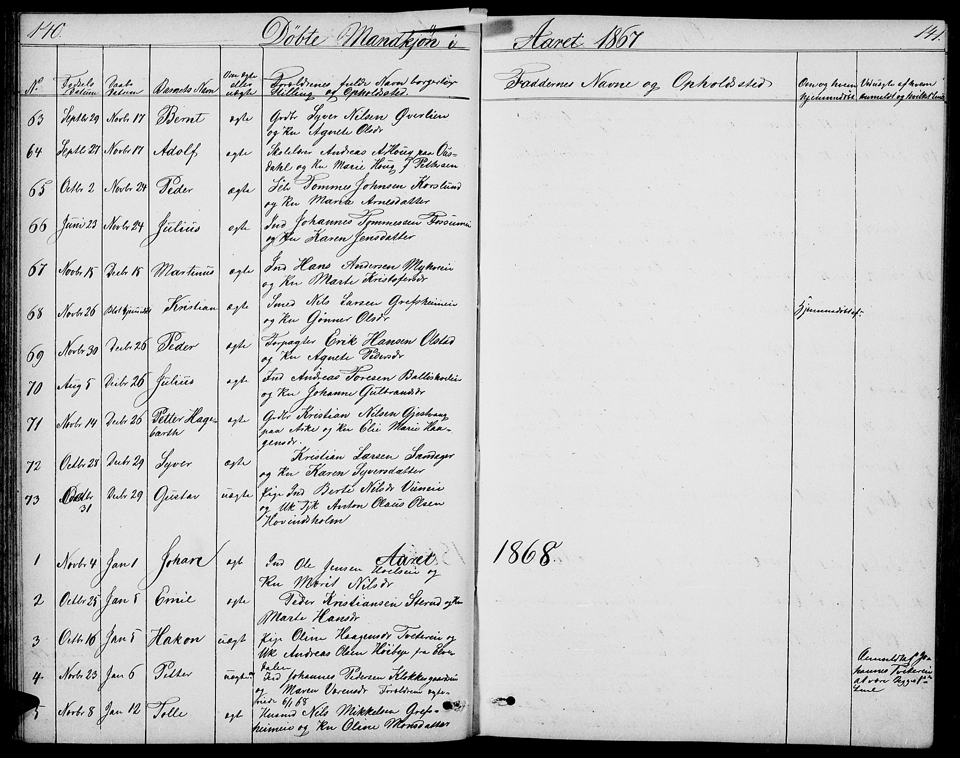 Nes prestekontor, Hedmark, AV/SAH-PREST-020/L/La/L0005: Parish register (copy) no. 5, 1852-1889, p. 140-141