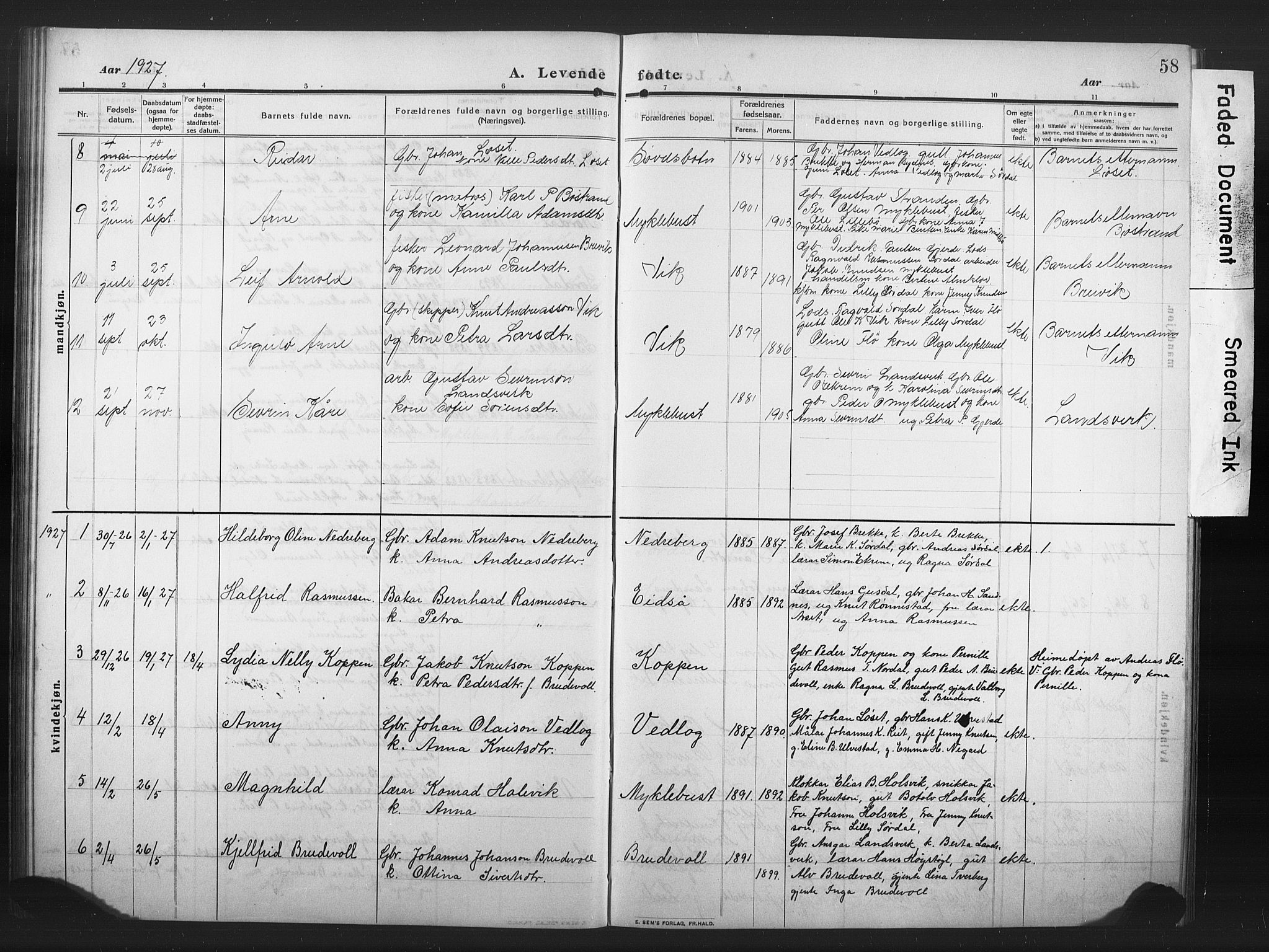 Ministerialprotokoller, klokkerbøker og fødselsregistre - Møre og Romsdal, AV/SAT-A-1454/502/L0028: Parish register (copy) no. 502C02, 1909-1932, p. 58