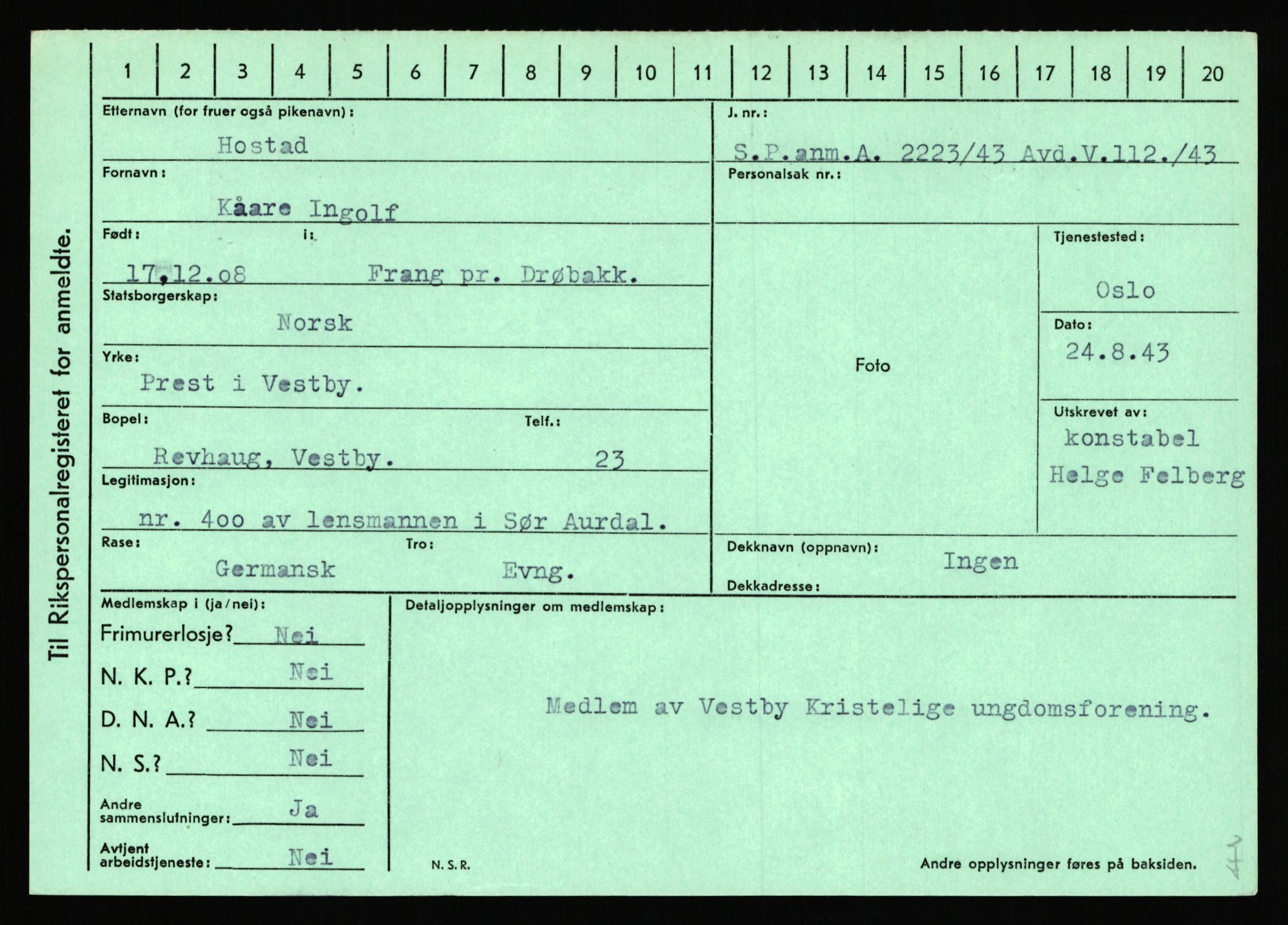 Statspolitiet - Hovedkontoret / Osloavdelingen, AV/RA-S-1329/C/Ca/L0007: Hol - Joelsen, 1943-1945, p. 934