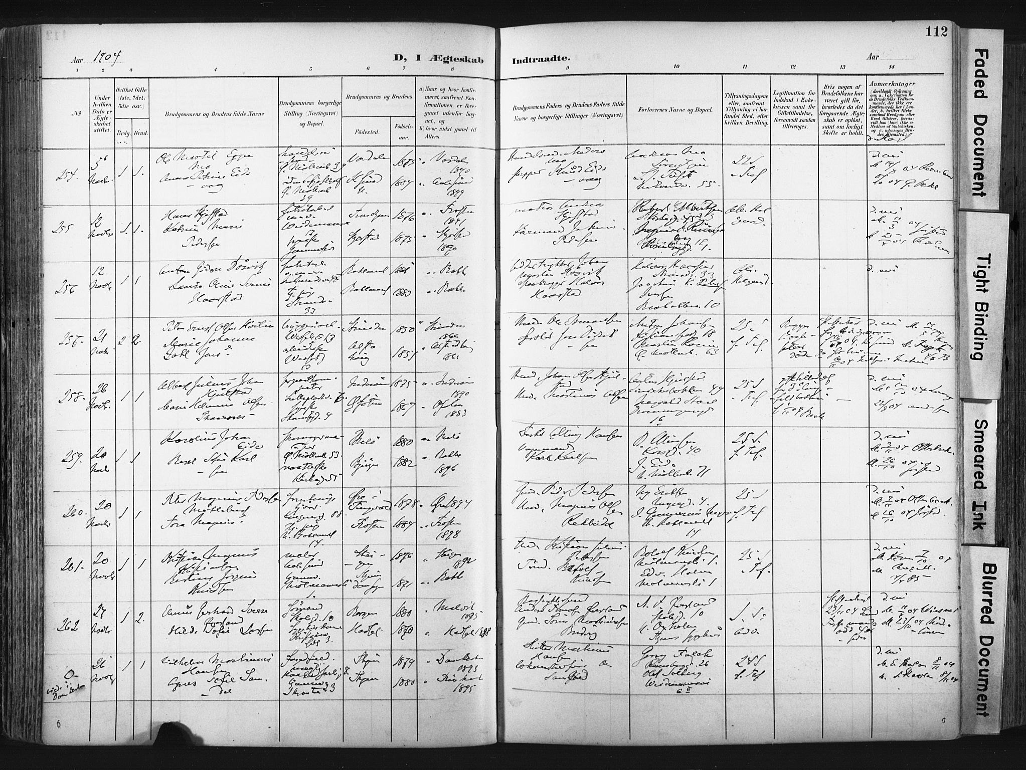 Ministerialprotokoller, klokkerbøker og fødselsregistre - Sør-Trøndelag, SAT/A-1456/604/L0201: Parish register (official) no. 604A21, 1901-1911, p. 112