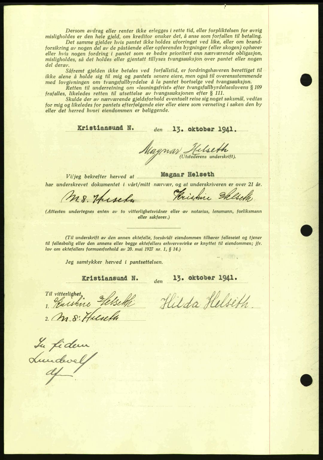 Kristiansund byfogd, AV/SAT-A-4587/A/27: Mortgage book no. 35, 1941-1942, Diary no: : 858/1941