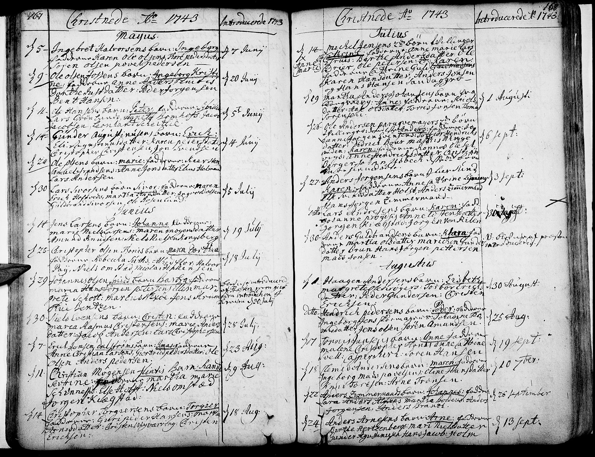 Bragernes kirkebøker, AV/SAKO-A-6/F/Fa/L0004: Parish register (official) no. I 4, 1734-1759, p. 167-168