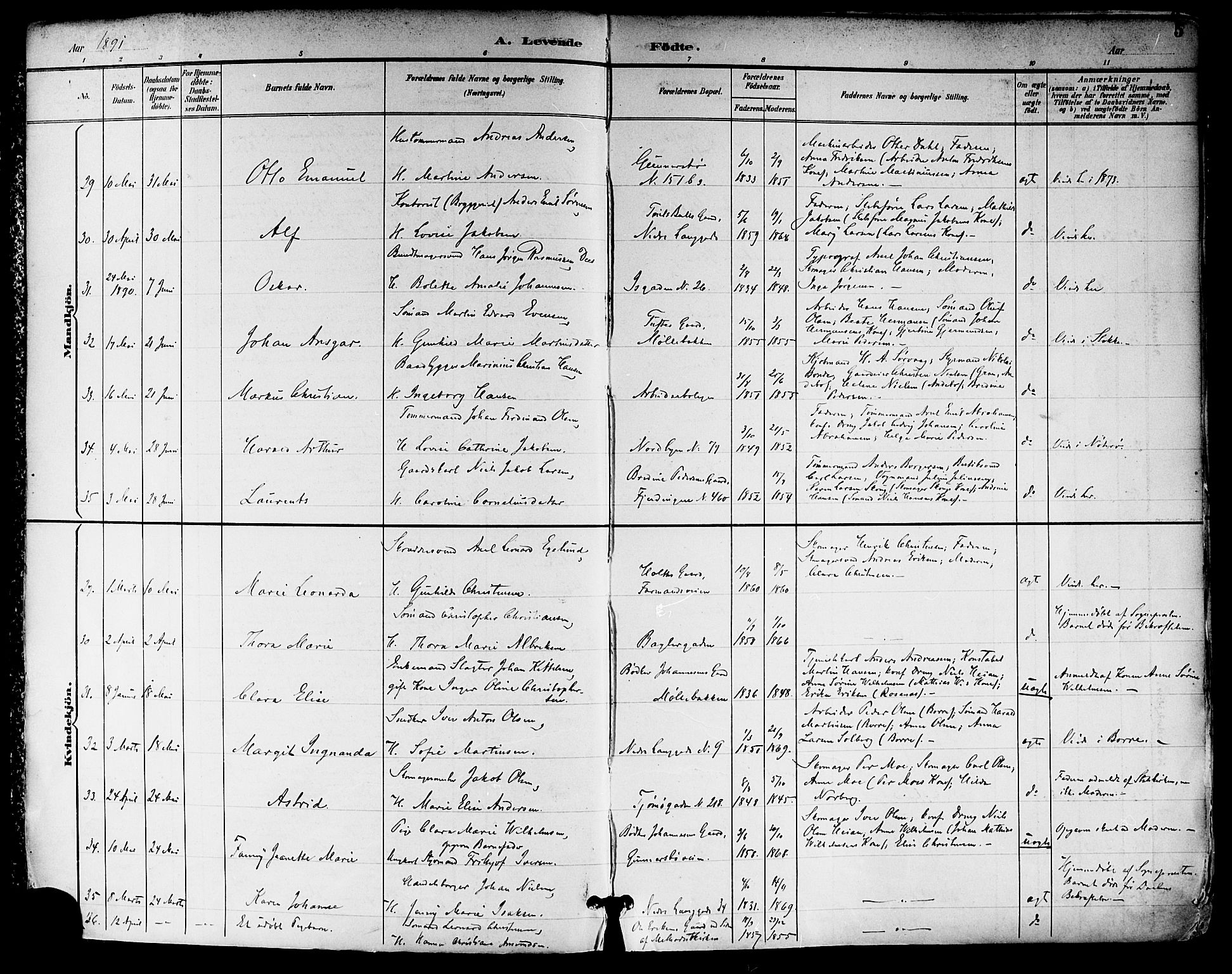 Tønsberg kirkebøker, AV/SAKO-A-330/F/Fa/L0012: Parish register (official) no. I 12, 1891-1899, p. 5