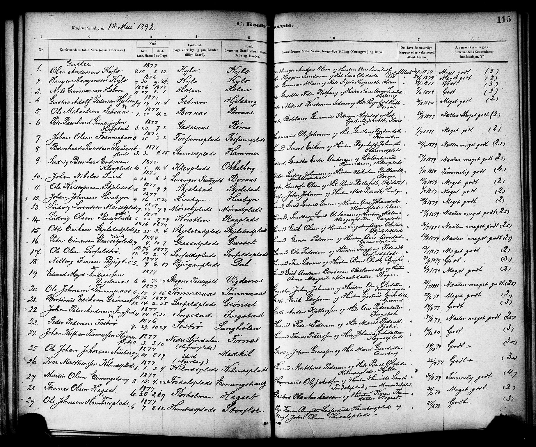 Ministerialprotokoller, klokkerbøker og fødselsregistre - Nord-Trøndelag, SAT/A-1458/703/L0030: Parish register (official) no. 703A03, 1880-1892, p. 115